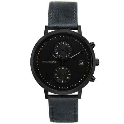 Watchpeople Multifunktionsuhr Cosmo Black WP 049-01, flach, Datumsanzeige, Dual-Time, easy release Band