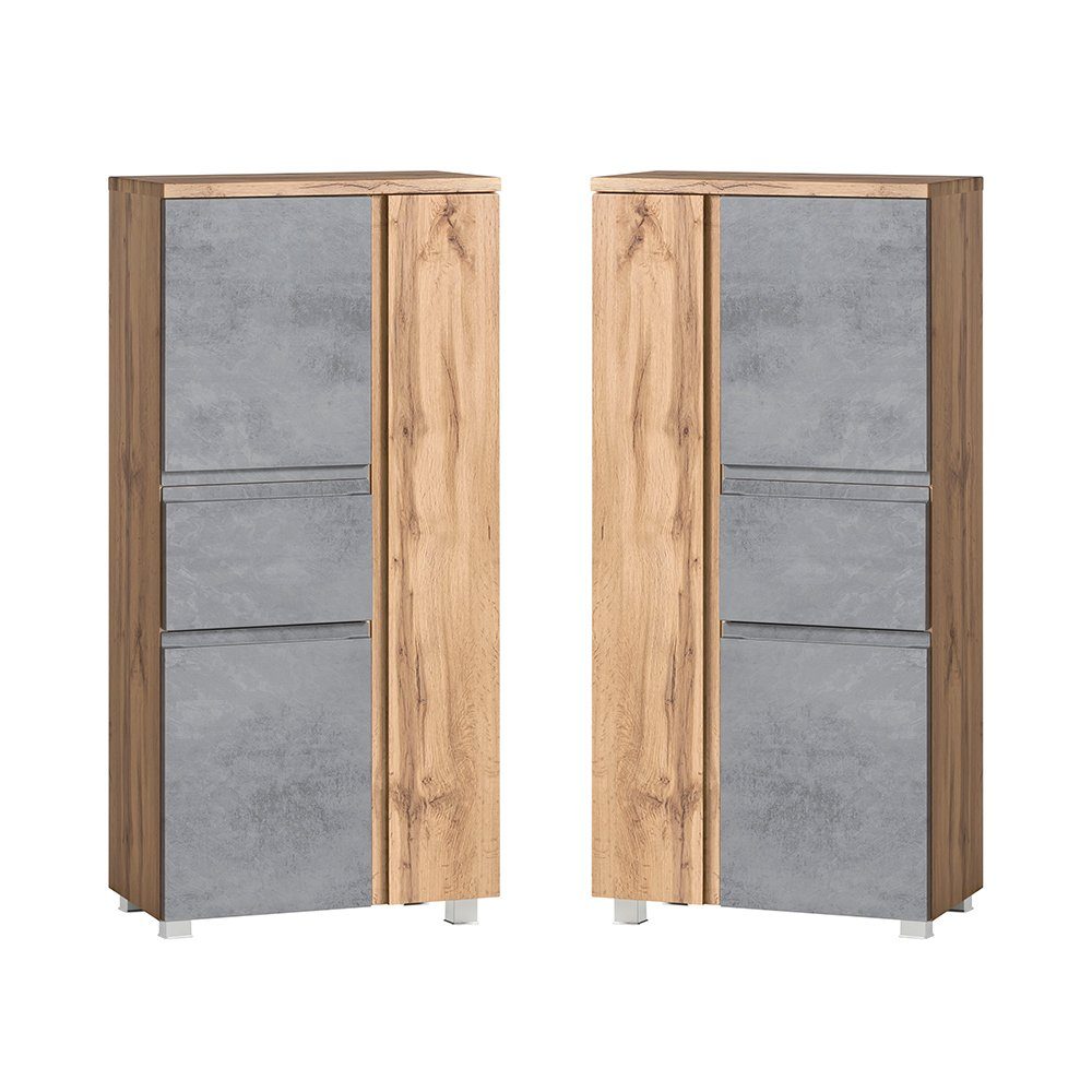 Lomadox Midischrank VASTO-03-CONCRETE 65cm Midischrank mit Schublade Wotan Eiche Nb. mit Beton Optik