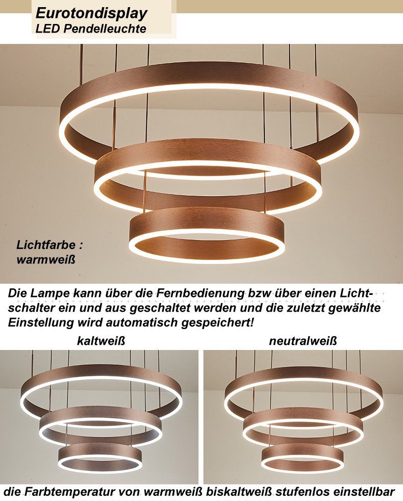 Euroton LED Pendelleuchte LED Pendelleuchte 6053 Fernbedienung warmweiß bis kaltweiß einstellbar, LED fest integriert