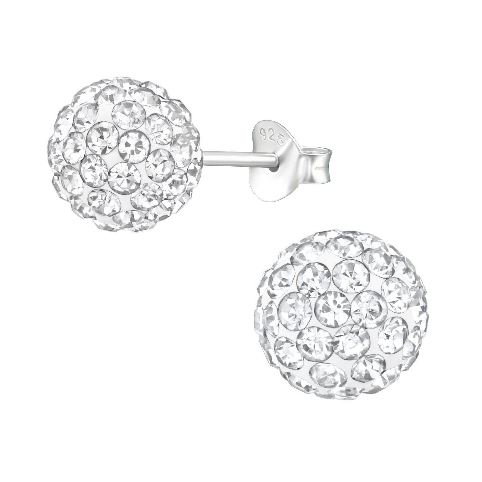 ALEXANDER YORK Paar Ohrstecker BALL KRISTALL 8 mm I weiß, 2-tlg., 925 Sterling Silber