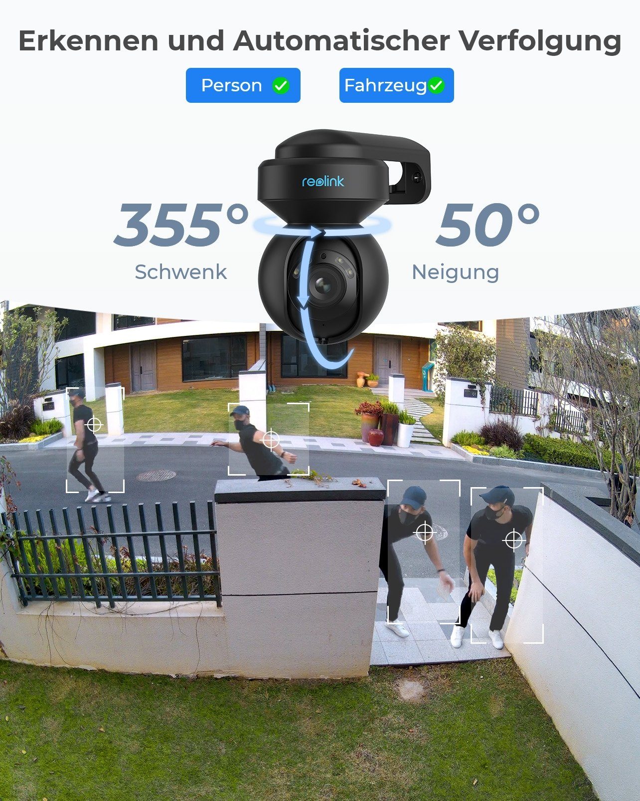 Reolink Überwachungskamera E1 Outdoor 5MP PTZ 2.4/5G WLAN IP (Außenbereich, 1-tlg., Personen- & Autoerkennung,Farbige Nachtsicht,Auto-Tracking Zoom)