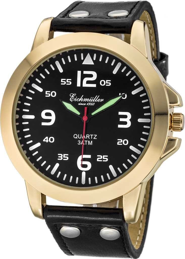 Herrenuhr goldfarben-schwarz Eichmüller RE1014 45 Quarzuhr mm Lederband