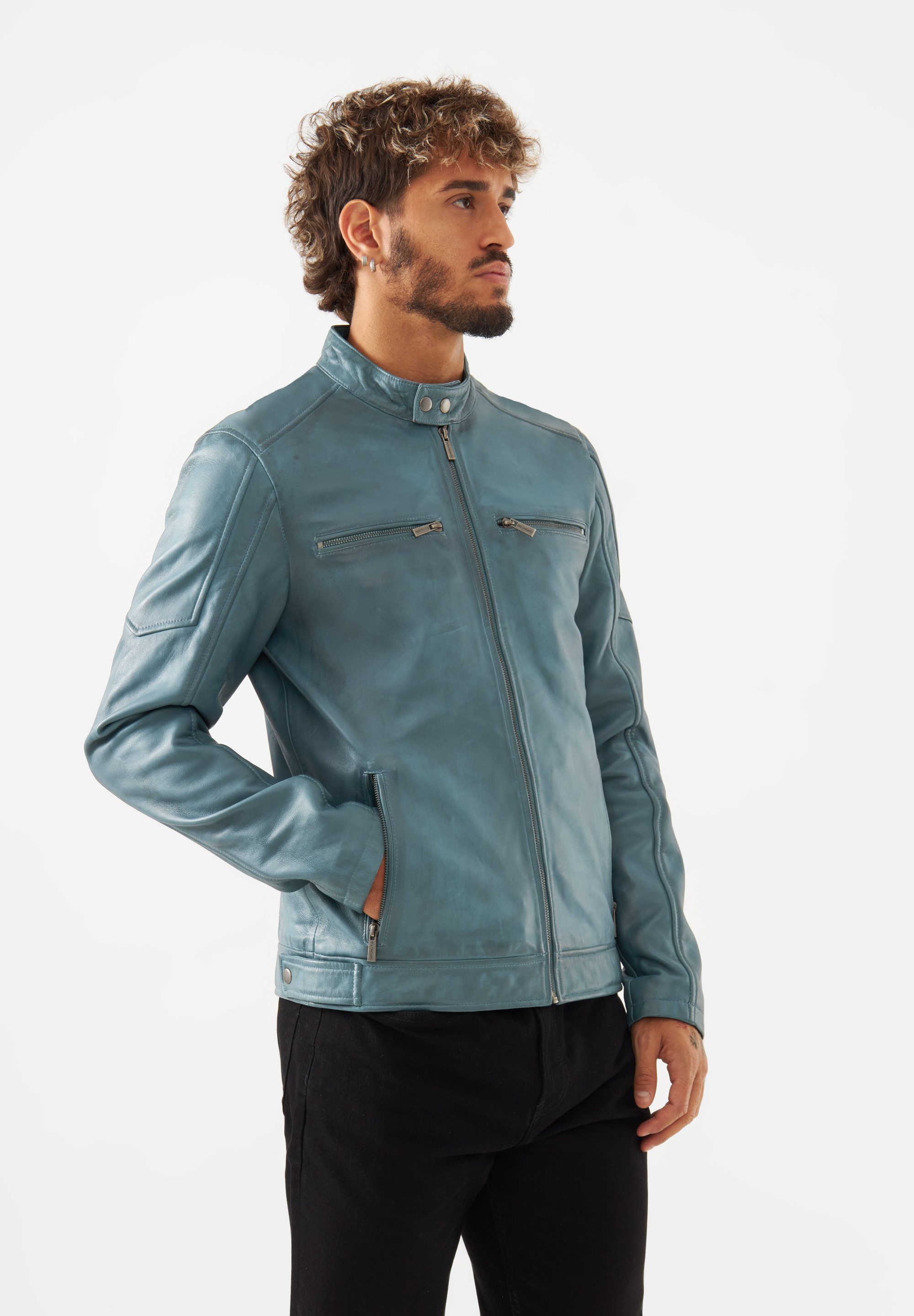 Bolongaro Trevor Lederjacke JASPER RACER Weiches Leder, gewalktes Finish, Panel-Details