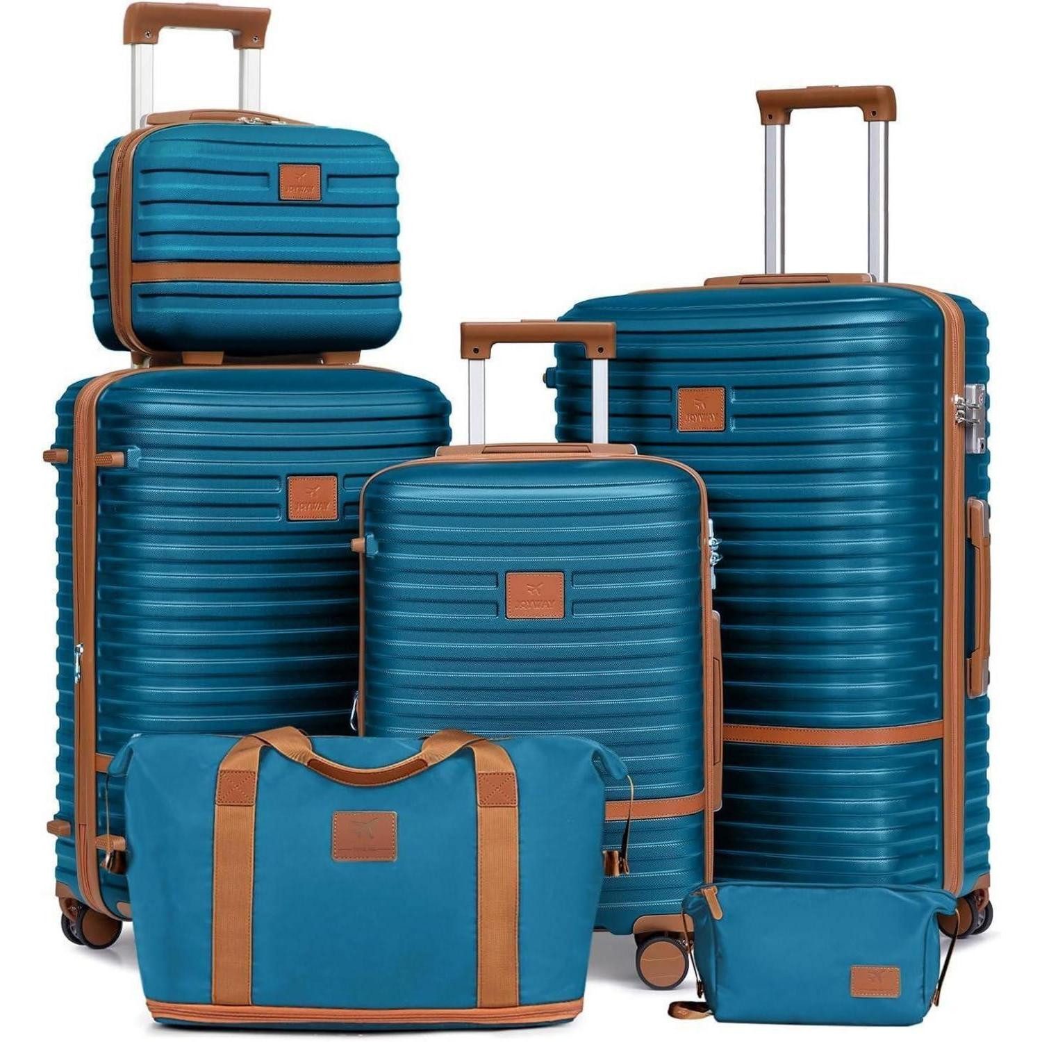 LuxusKollektion Kofferset 6tlg Hartschalen Kofferset mit TSA-Schloss, 4-Rollen Beautycase