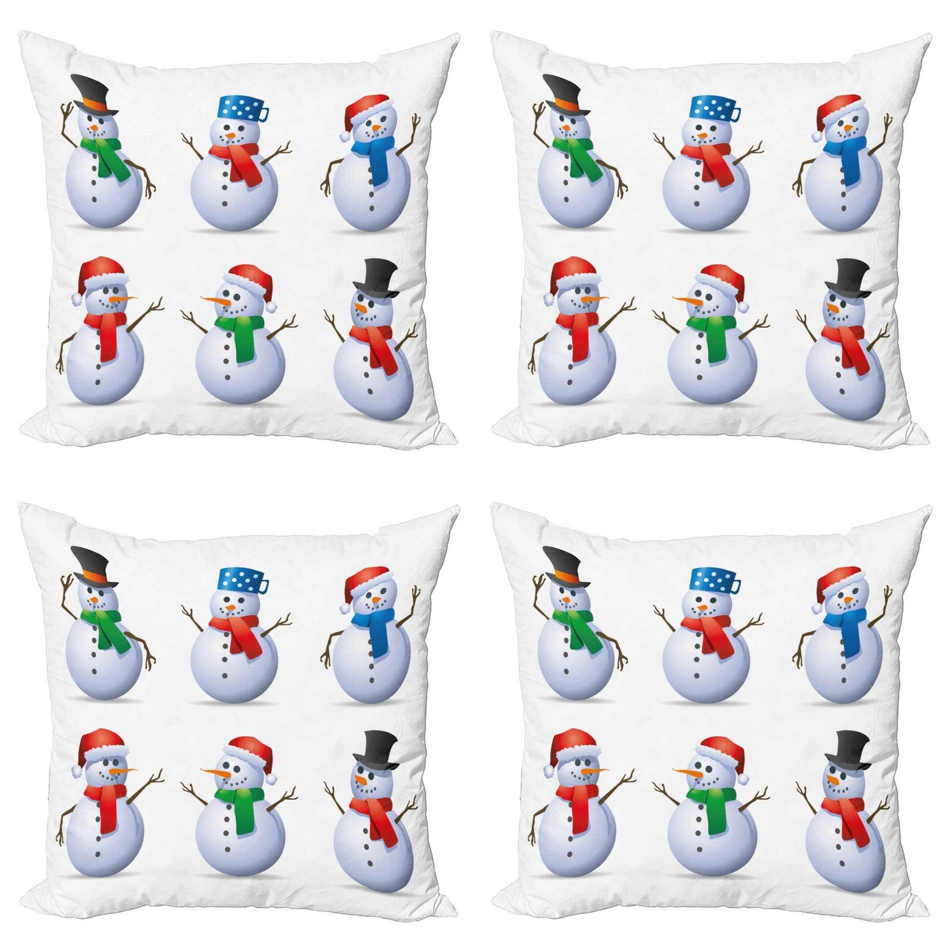 Kissenbezüge Modern Accent Doppelseitiger Digitaldruck, Abakuhaus (4 Stück), Weihnachten Schneemann mit Hüten