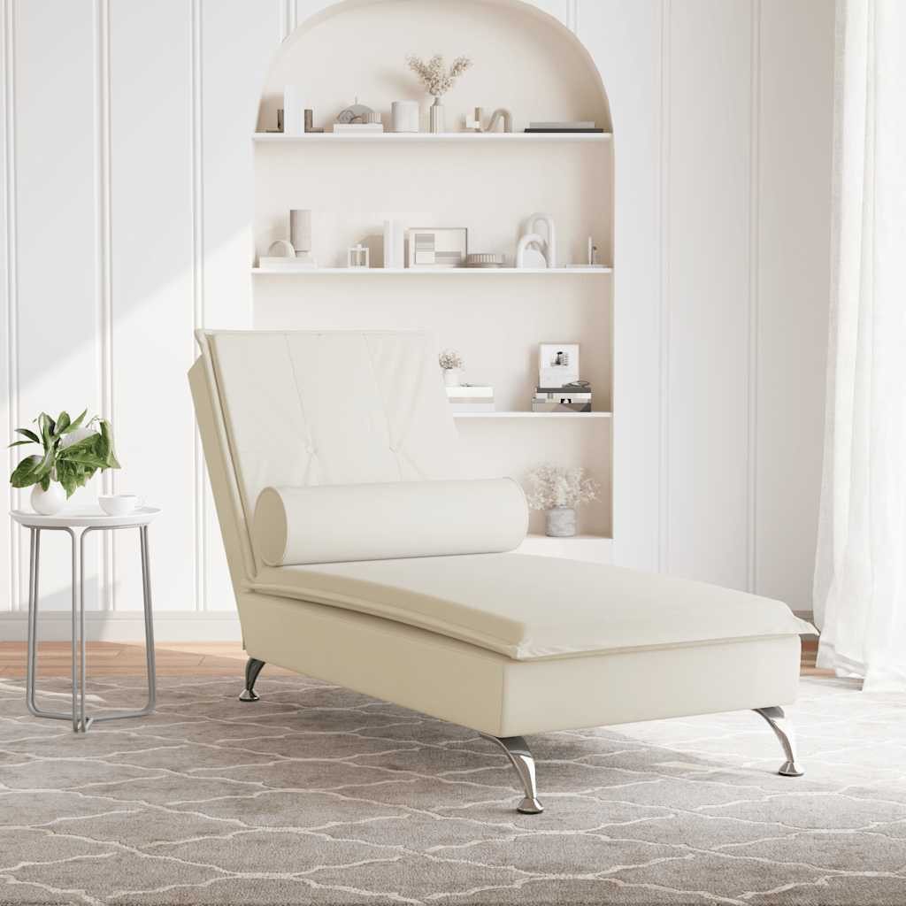 vidaXL Chaiselongue Massage-Chaiselongue mit Nackenrolle Creme günstig online kaufen