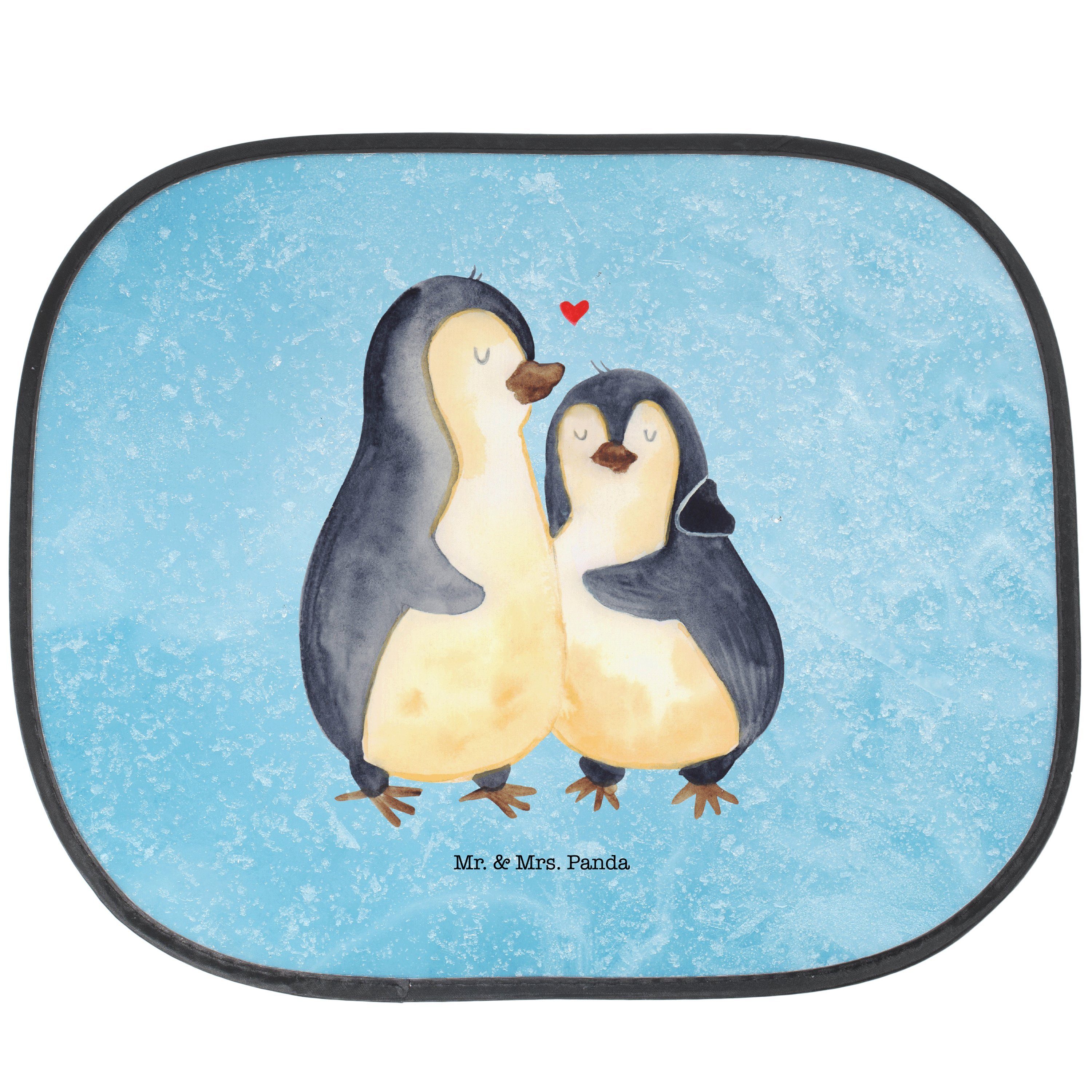 Sonnenschutz Pinguin umarmen - Eisblau - Geschenk, Sonnenschutz Baby, Liebesbeweis, Mr. & Mrs. Panda, Seidenmatt, Faltbar & Praktisch