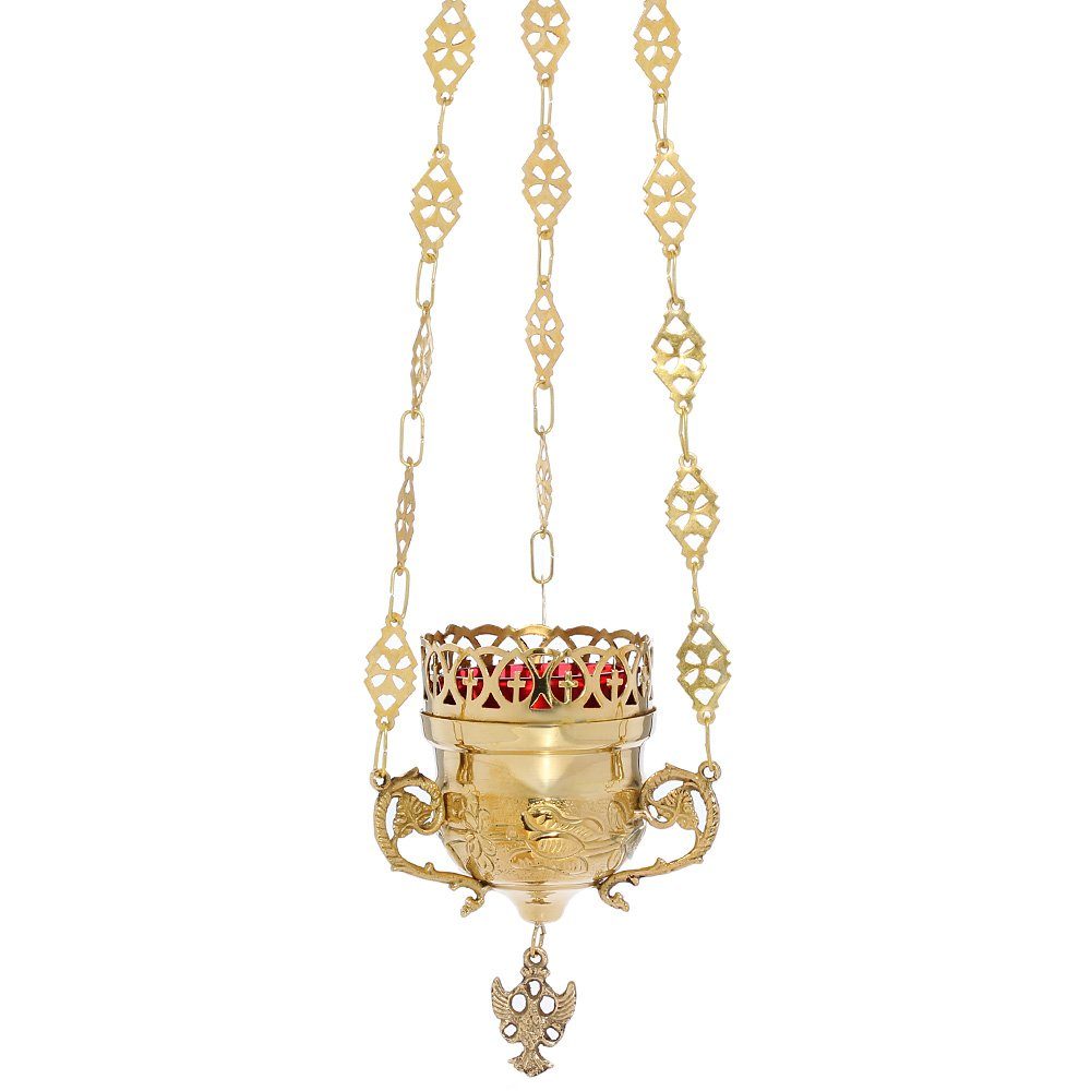 NKlaus Räucherstövchen 2765 Ampel 'Ewig Licht' Messing mit Glaseinsatz, Kette 25 H 9cm, D 7,5, Räucherstövchen