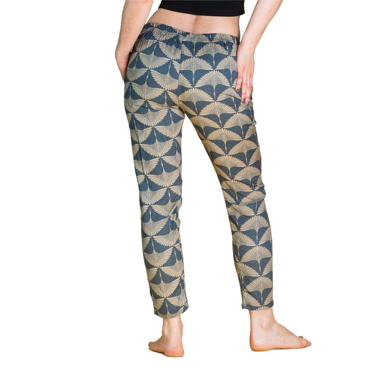 bequeme Pants Baumwolle Damenhose heiliger 100% japanischen Stoffhose oder Sommerhose Mustern bedruckt mit Crane aus Carrot petrol geometrix Geometrie PANASIAM