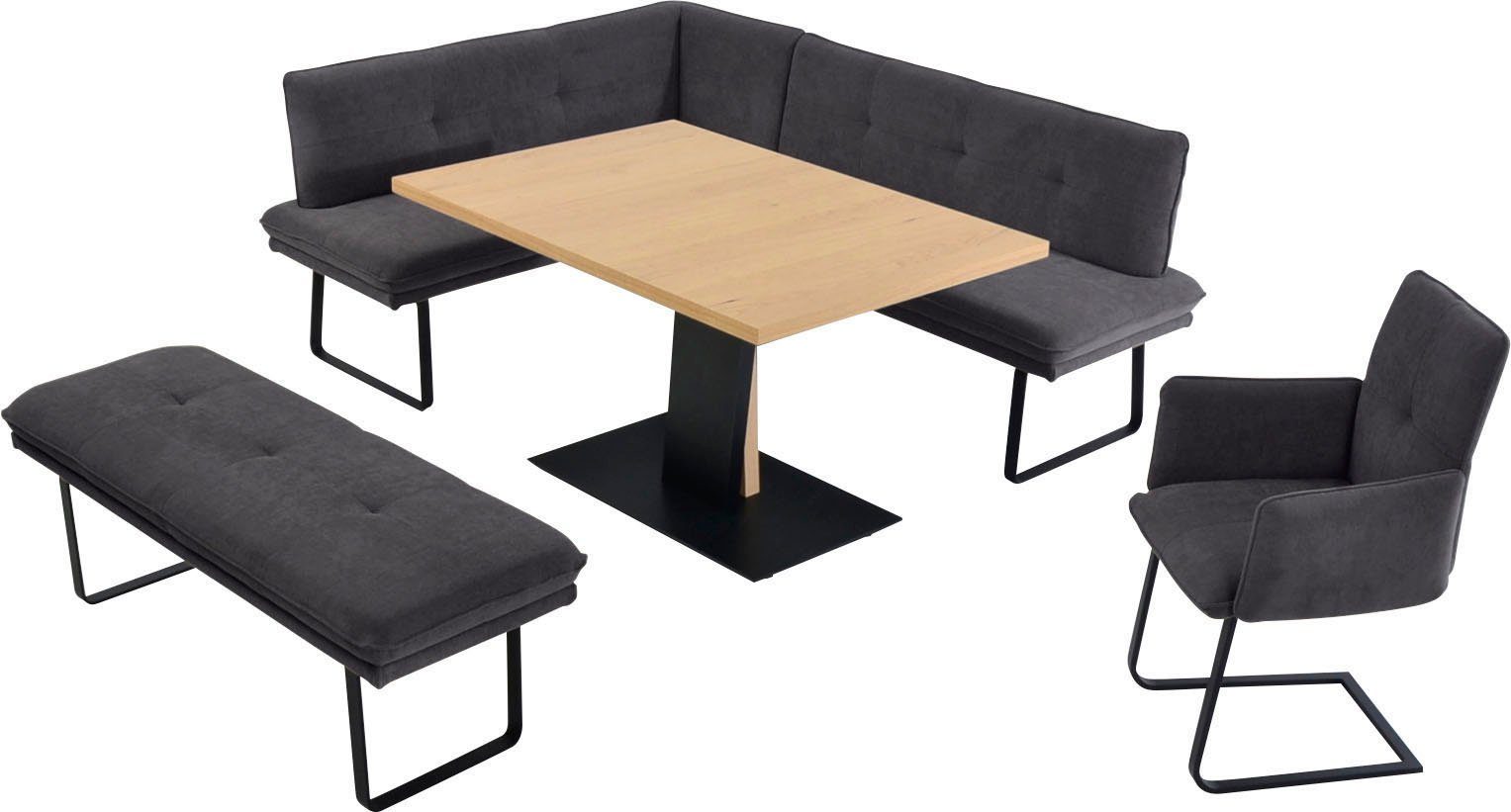 K+W Komfort & Wohnen Essgruppe Giacomo III, (4-tlg), wahlweise links oder rechts langer Schenkel 207cm, Freischwingersessel