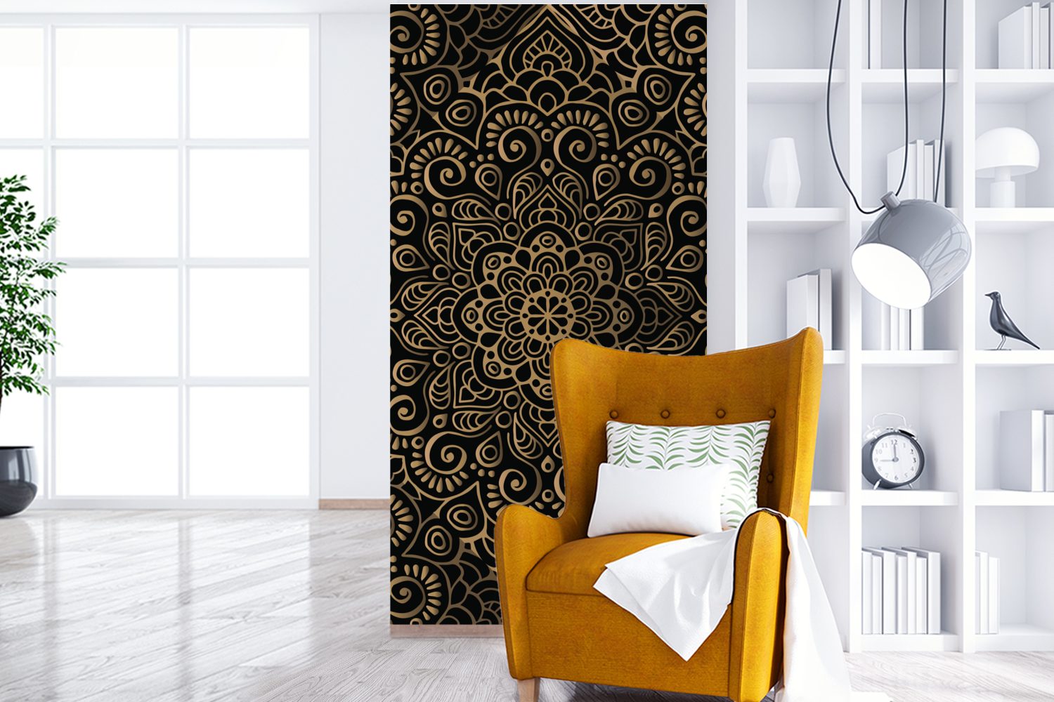 Goldenes Muster schwarzem MuchoWow für auf Fototapete Hintergrund, Matt, (2 Küche, Fototapete St), Vliestapete bedruckt, Schlafzimmer Wohnzimmer