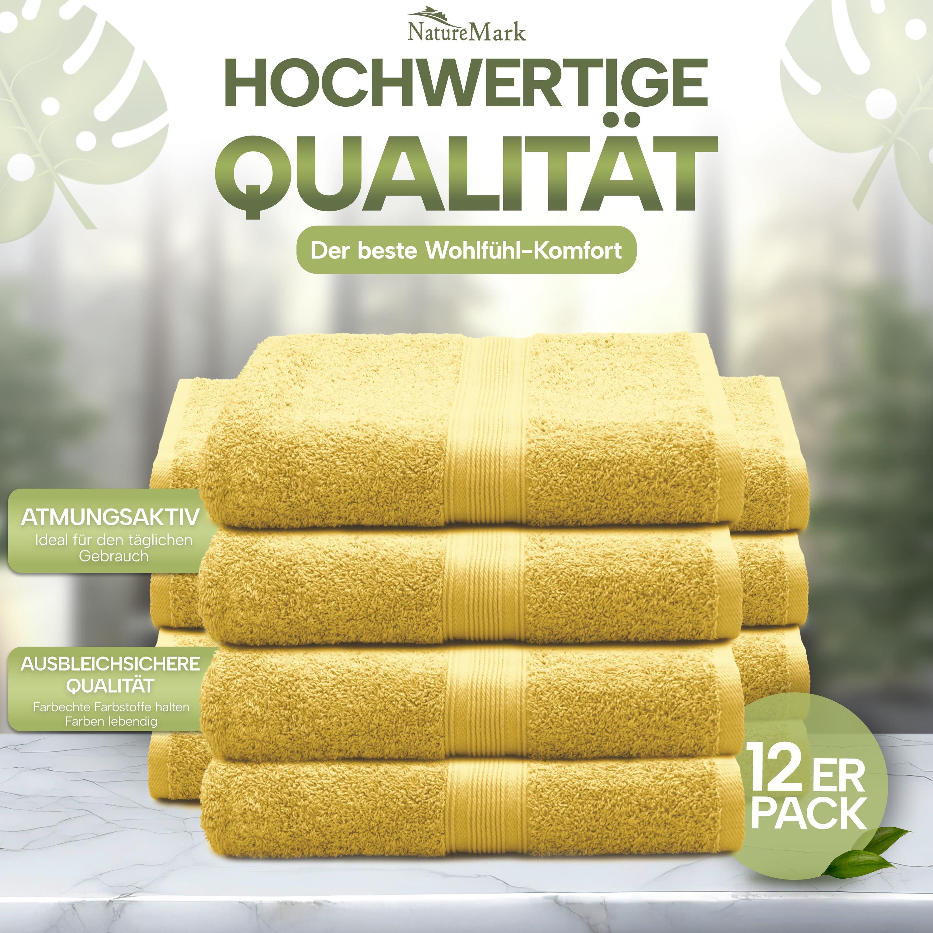 NatureMark Gästehandtuch Gästetuch 500gsm, 100% Baumwolle (12-St), Gästehandtuch Premium Qualität, 30x50cm, Gelb