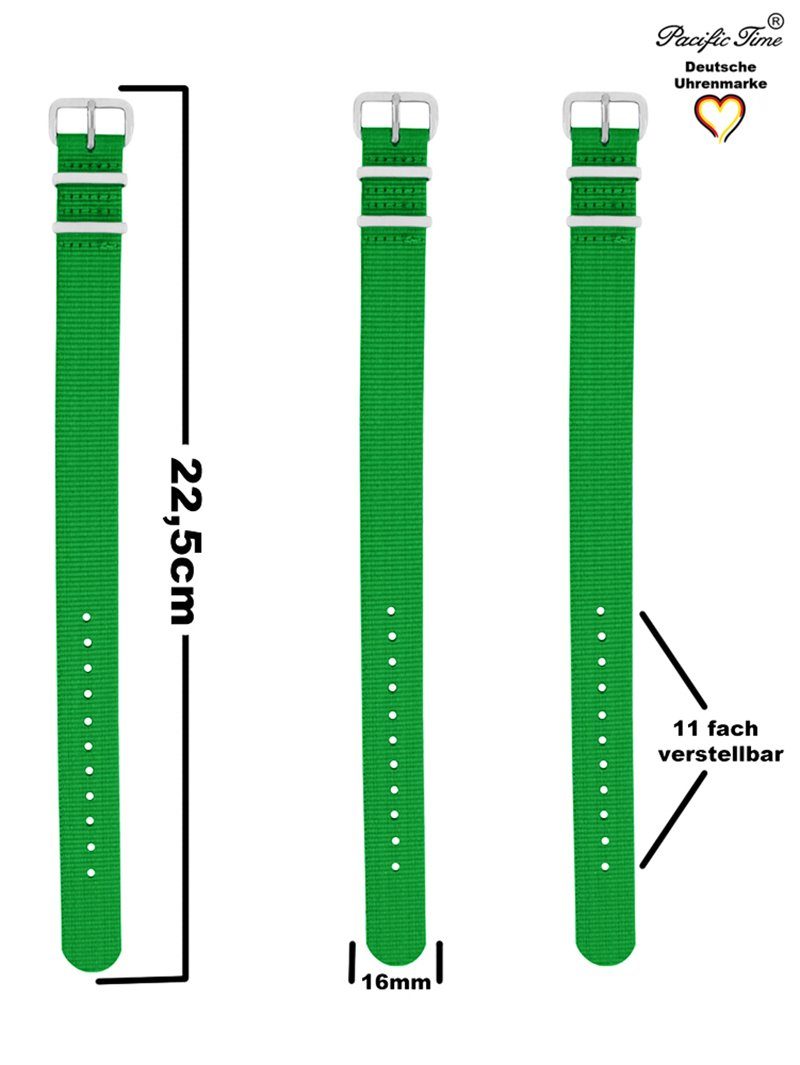 Pacific Time Uhrenarmband Wechselarmband Textil Nylon 16mm, Gratis Versand