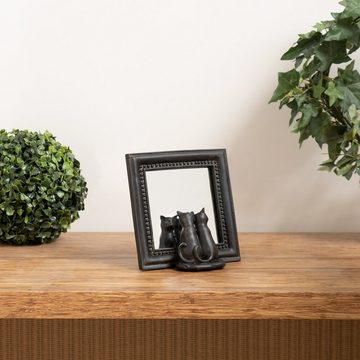 Moritz Dekofigur Deko-Spiegel Katzenpärchen sitz vor Spiegel aus Polyresin schwarz, Spiegel Antik Verziert Ornamente Dekoration