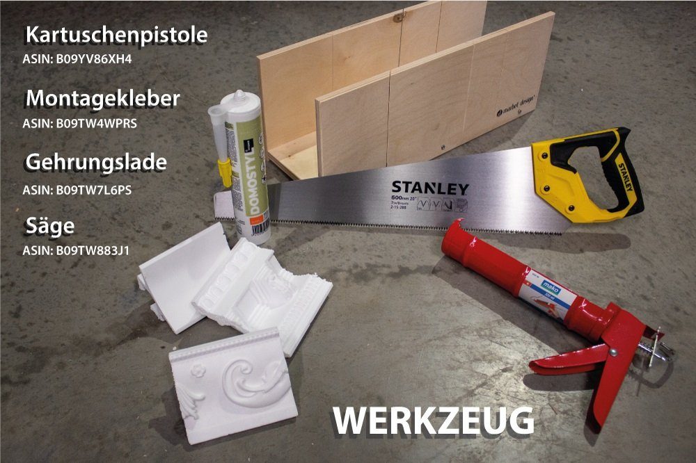 PROVISTON Stuckleiste Polystyrol, 34 x 56 x 2000 mm, Weiß, Deckenleiste, Kleben, Polystyrol, 1-St.