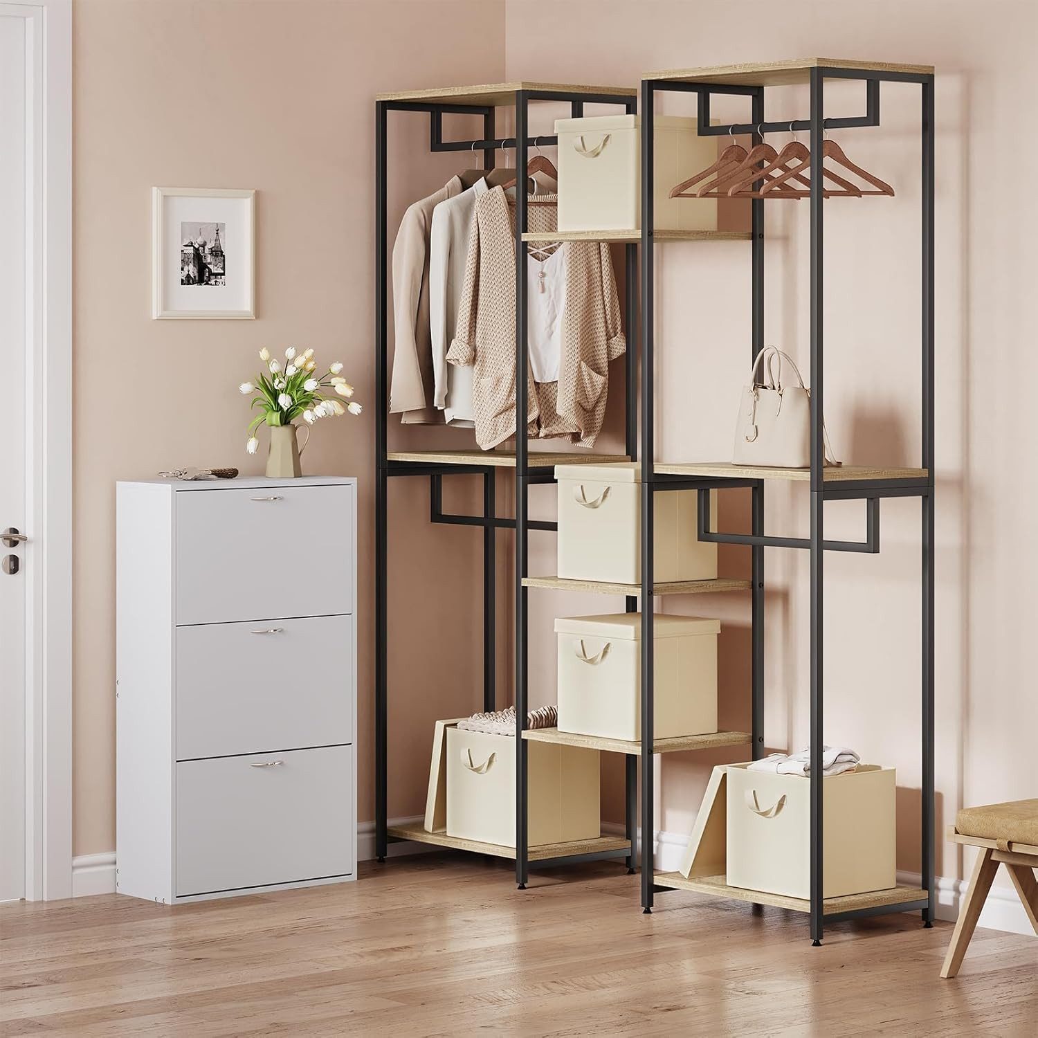 Woltu Aufbewahrungsbox (10 St), faltbare Stoffboxen 10 Stück, mit Griffen Metallrahmen