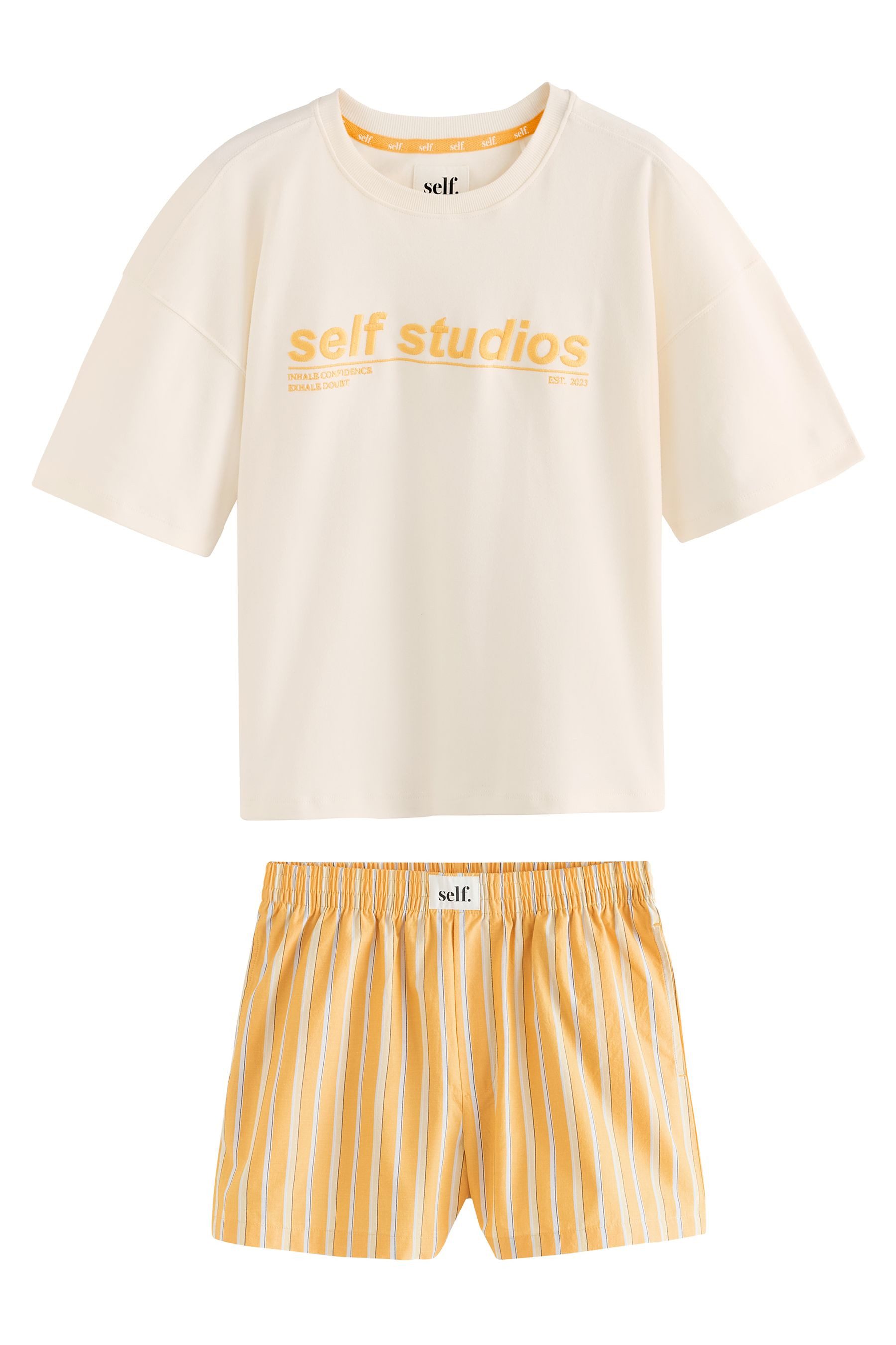 self Pyjama self. Schlafanzug mit Shorts und Slogan (2 tlg)