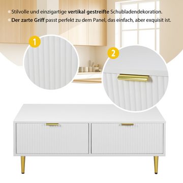 BlingBin Couchtisch Sofa Kurzschrank (100*50*40cm), mit goldenen Akzenten, 2 Schubladen, vertikales Streifendesign
