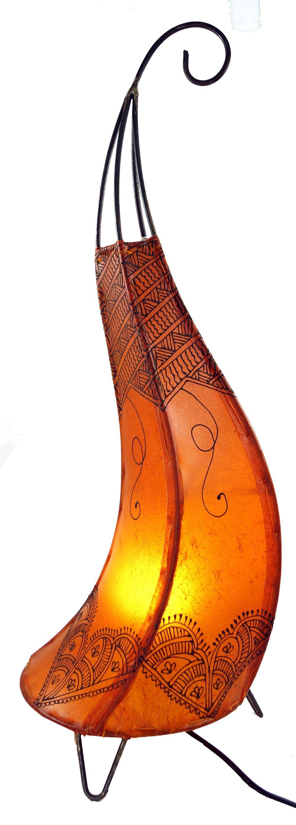 Guru-Shop Tischleuchte Hennalampe, Leder Tischlampe - Alban orange, Leuchtmittel nicht inklusive