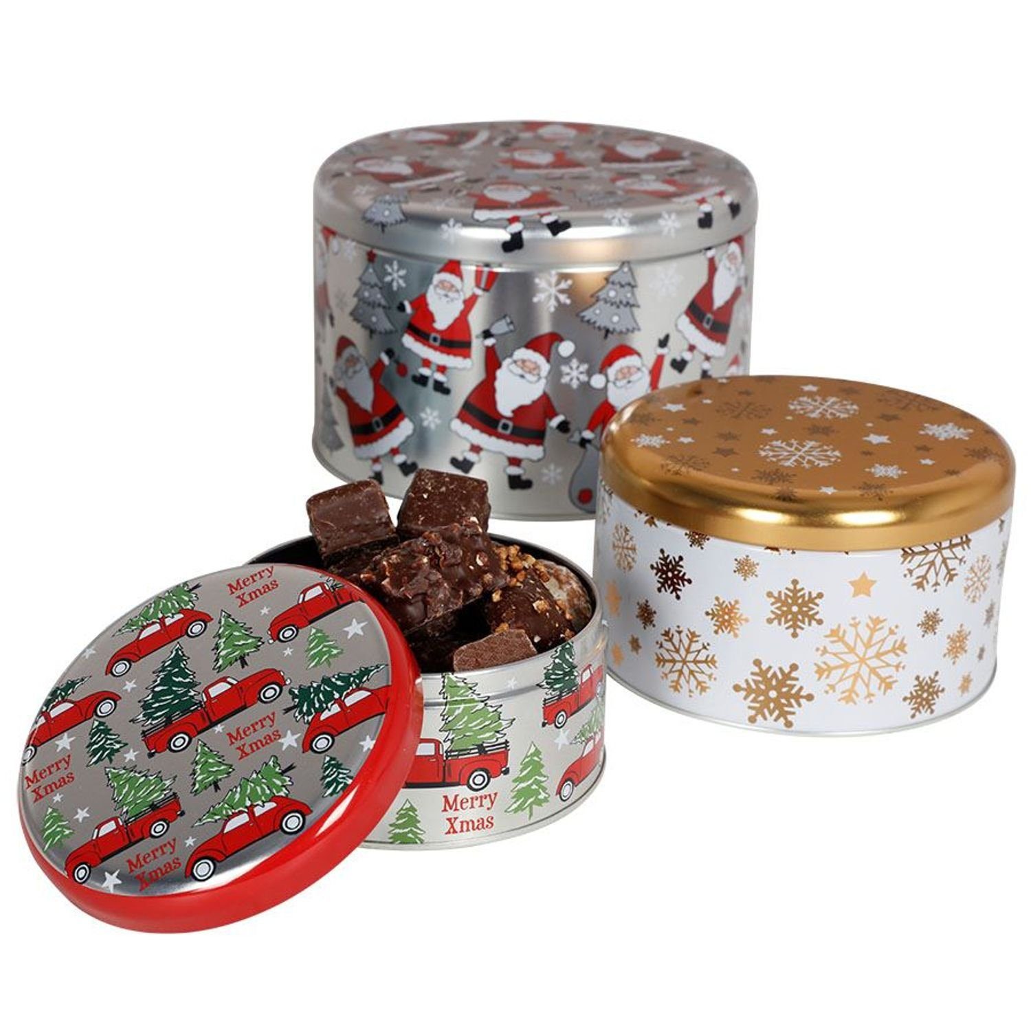 Teedose Weihnachts-Metalldosen-Set rund 4-teilig