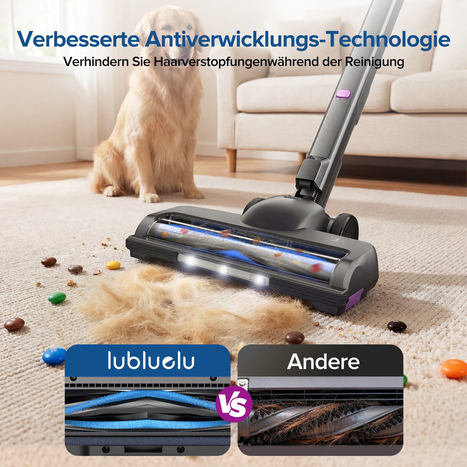 lubluelu Akku-Hand-und Stielstaubsauger G30 Kabelloser Akkusauger mit KnickRohr 50000pa / 2-in-1-Ladestation, 500 W, beutellos, 90° faltbare flexible Bodenbürste