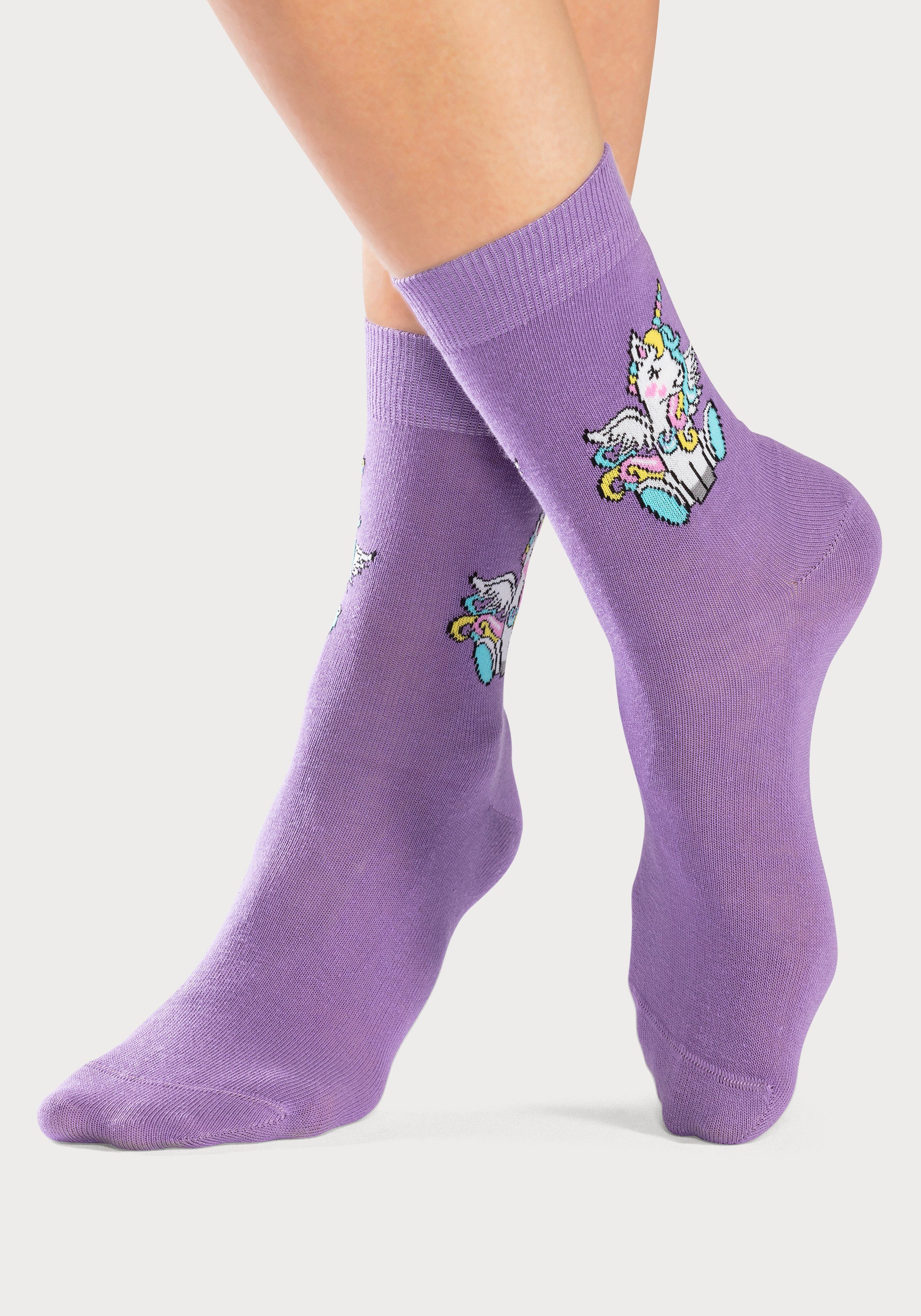 H.I.S Basicsocken (Packung, 4-Paar) mit Einhorn Motiven