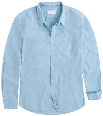 Pepe Jeans Langarmhemd »Pepe Jeans Ridleys Langarm-Hemd schlichtes Herren Business-Hemd mit Brusttasche Freizeit-Hemd Blau«
