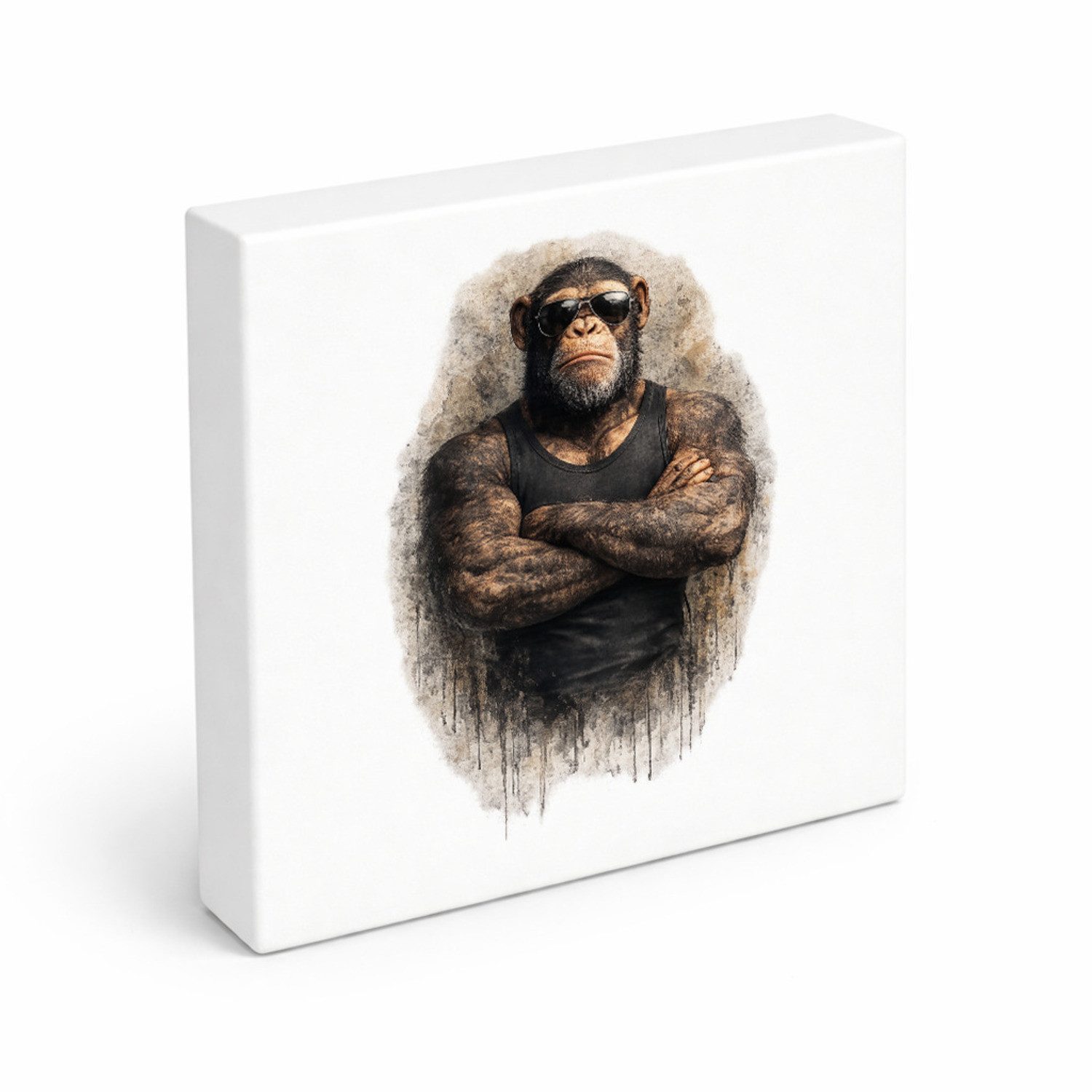Holzbild Drei coole Affen nichts sehen Holzbild in 15x15 cm zum Stellen oder