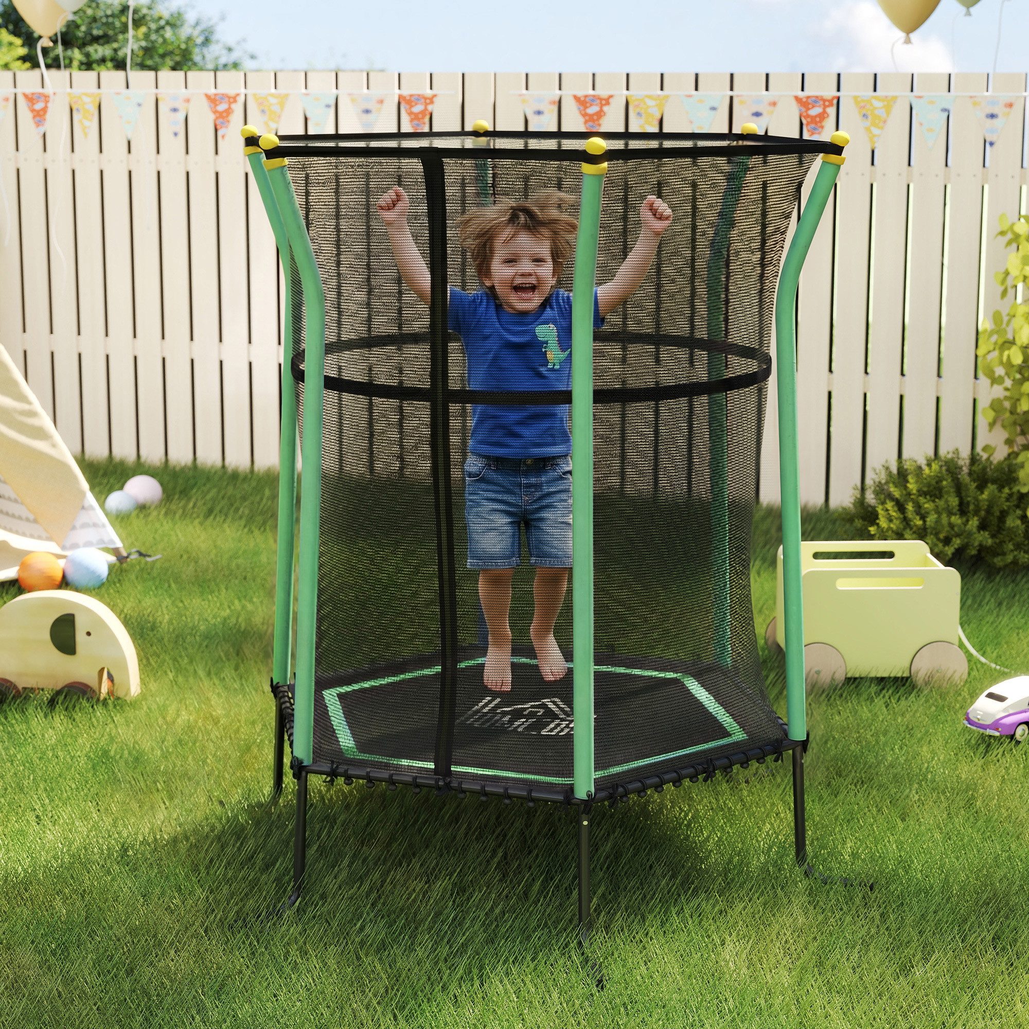 HOMCOM Kindertrampolin Trampolin, Federfreie Gartentrampolin mit Sicherheitsnetz, Ø 111 cm, (Indoor Trampolin, 1 tlg., Trampolin), bis 50 kg, für Kinder 3-10 Jahre Grün