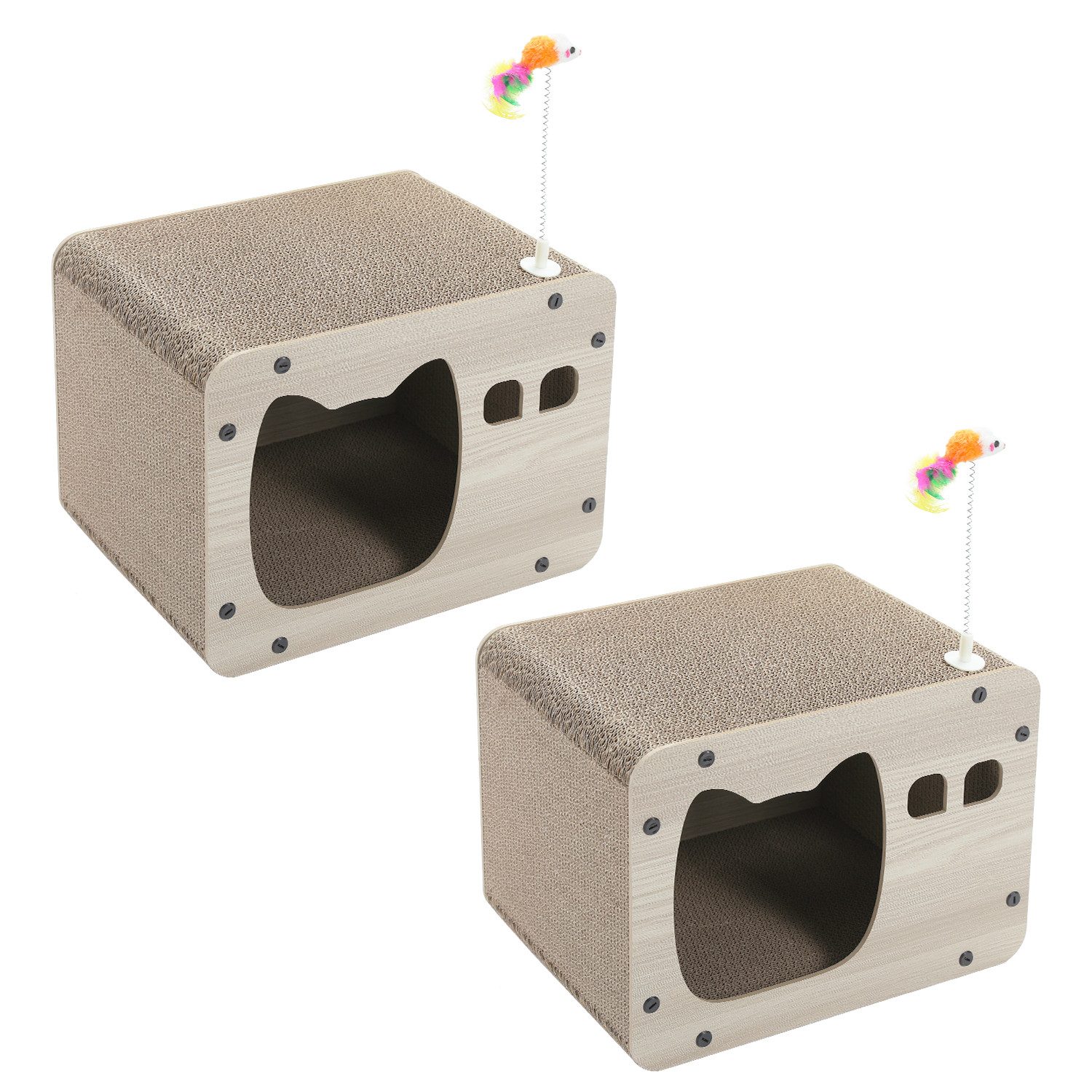 PETEPELA Kratzpappe 2 Stücke Kratzbrett Kratzpappe für Katzen, (2-tlg), Fernseher Design, platzsparendes Kratzhaus,beige