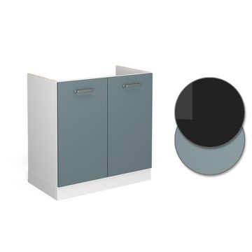 Livinity® Spülenunterschrank R-Line, Blau-Grau/Weiß, 80 cm, AP Eiche
