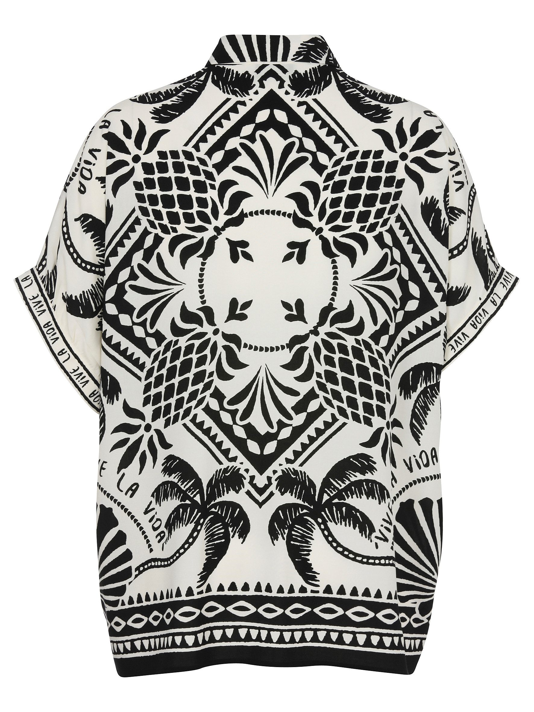 VIA APPIA Blusentop Bluse Hemdkragen ohne Arm Druck