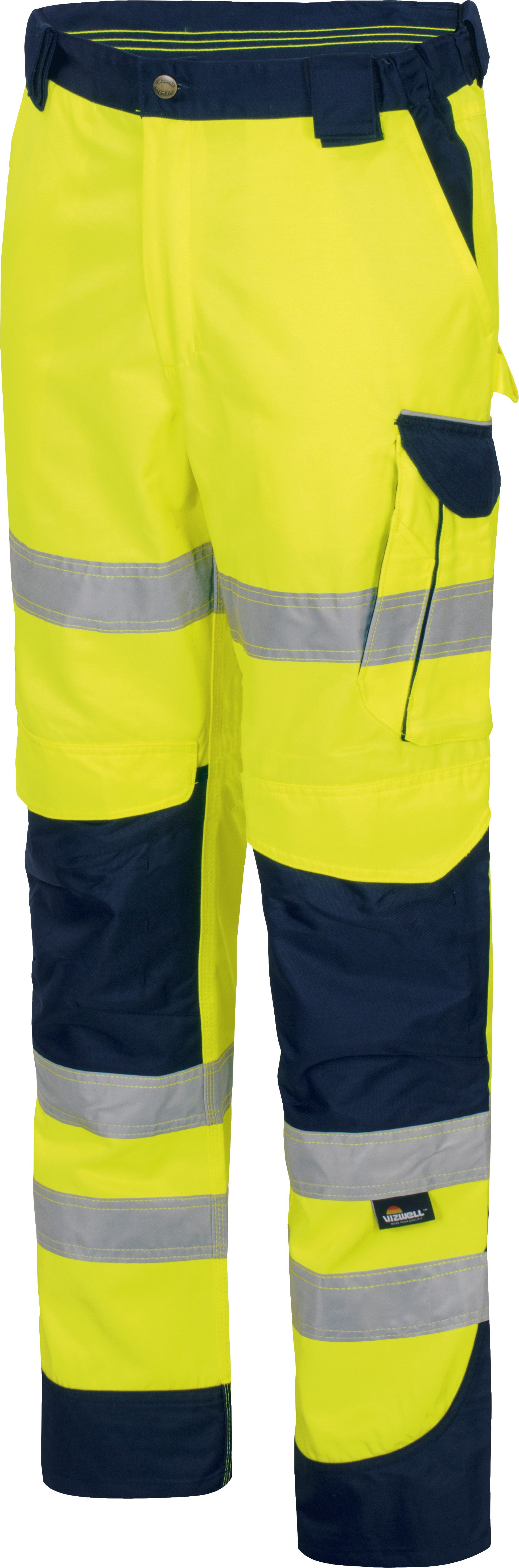 vizwell Arbeitshose reflektierende Herren Warnschutz Arbeitsbundhose DIN zertifiziert, strapazierfähig, Knietasche aus Oxford-Material