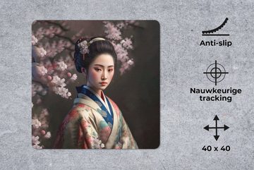 MuchoWow Gaming Mauspad Frau - Sakura - Kimono - Asiatisch - Porträt (1-St), Mousepad mit Rutschfester Unterseite, Gaming, 40x40 cm, XXL, Großes