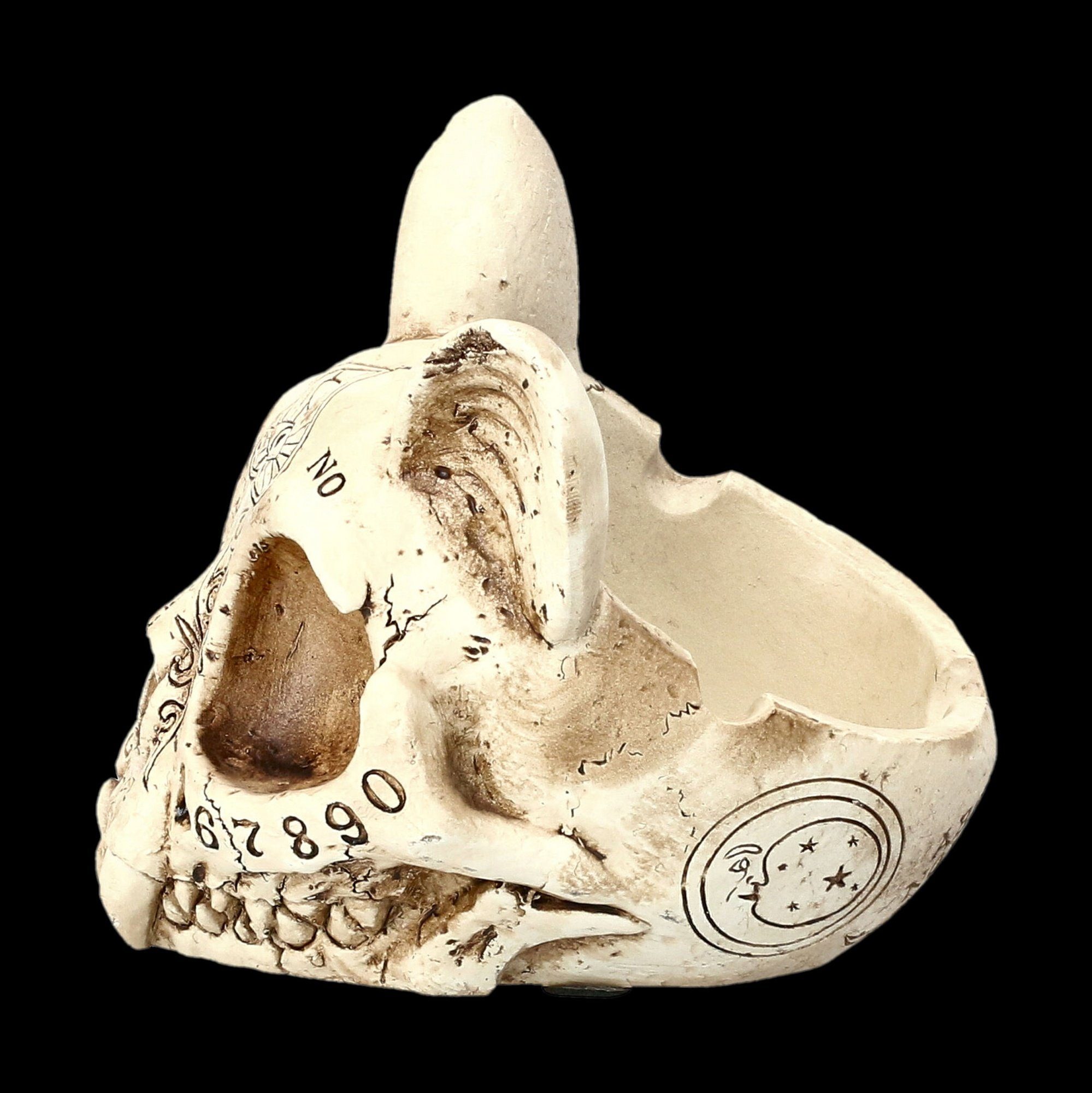 Figuren Shop GmbH Aschenbecher Aschenbecher Katzen Schädel im Ouija Design - Gothic Dekoration