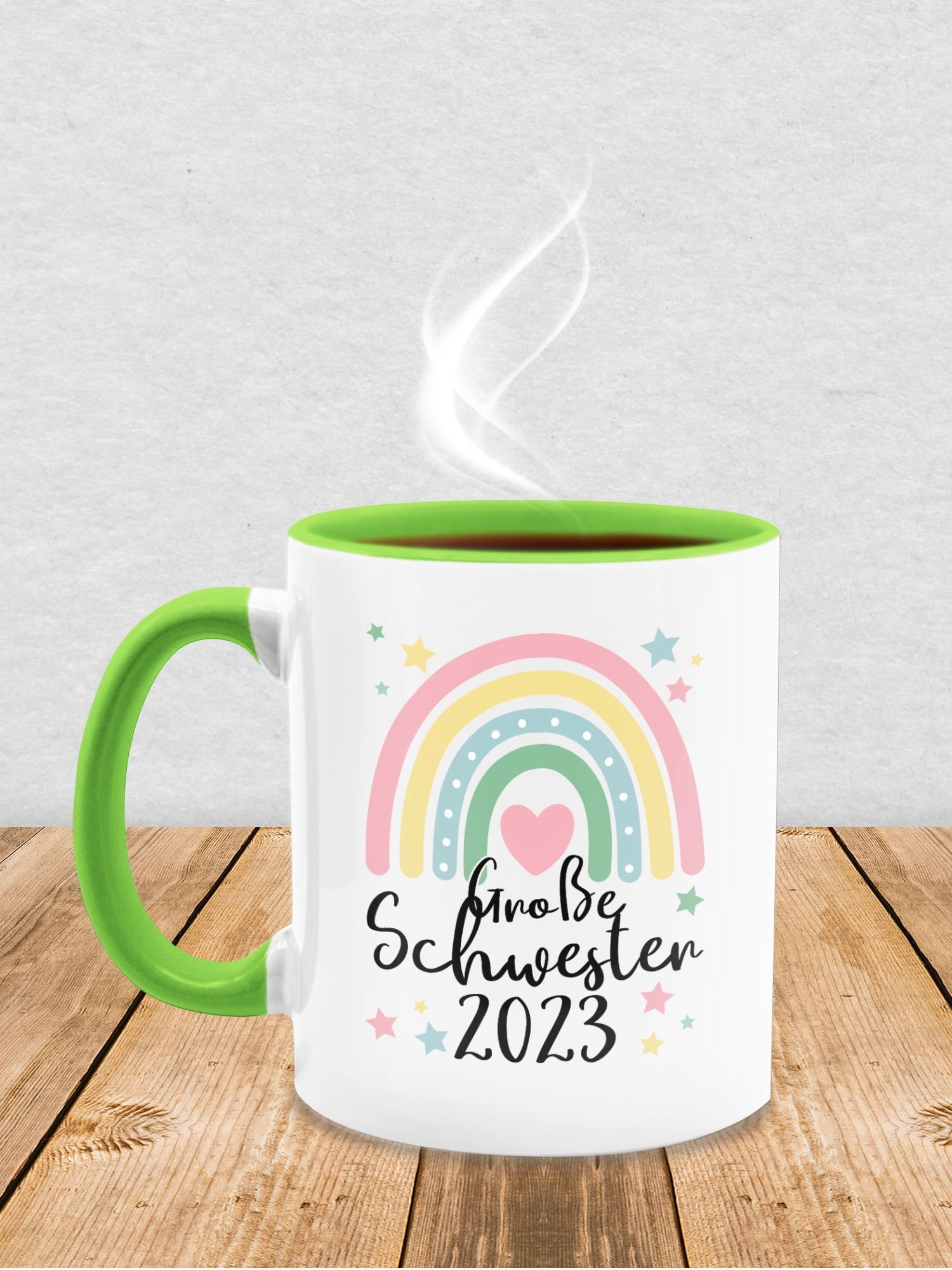 Shirtracer Tasse Große Regenbogen Hellgrün Big Keramik, Große Geschenk 3 2023 Schwester Schwester Sister