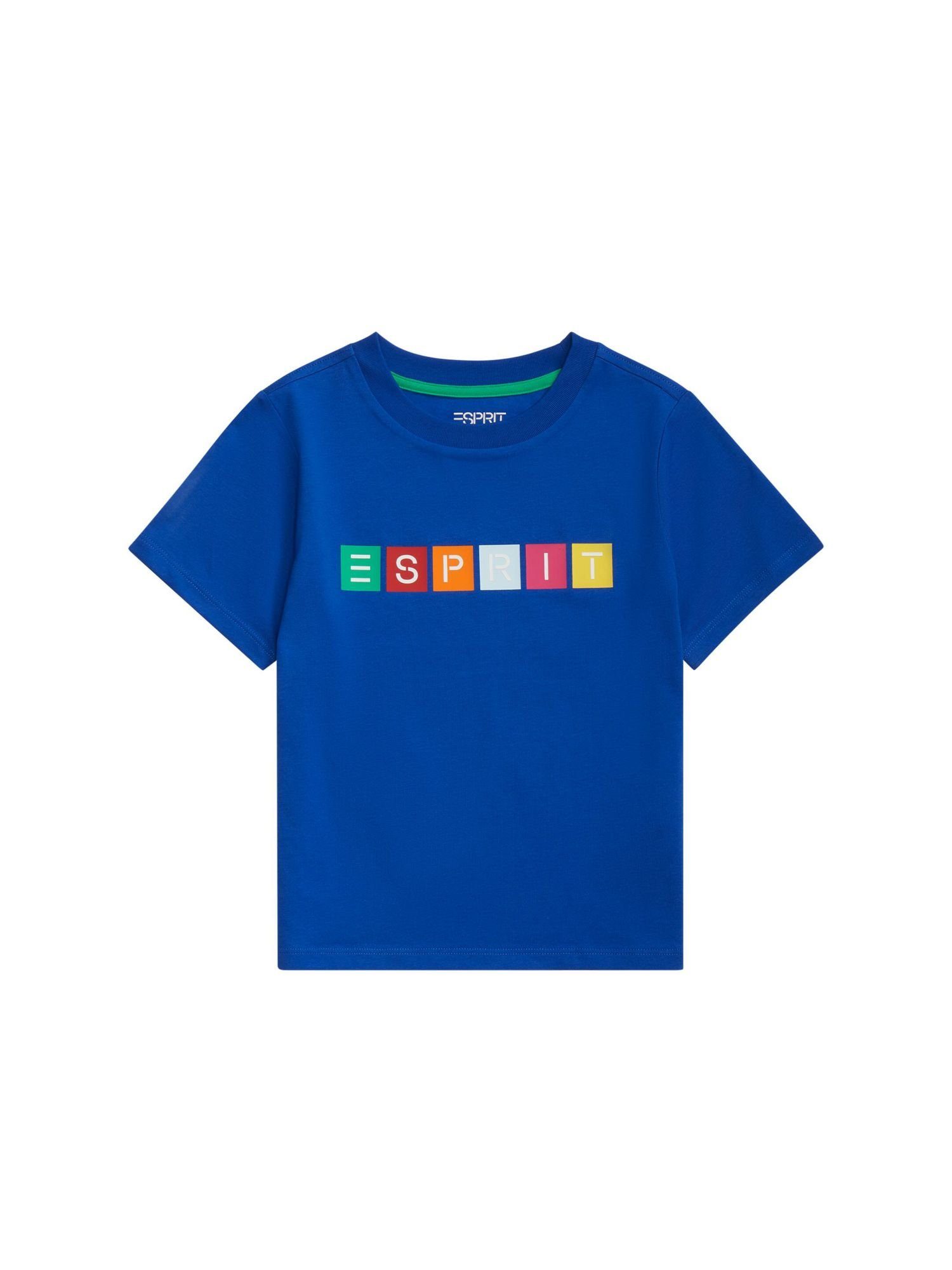 Esprit T-Shirt T-Shirt aus Bio-Baumwolle BLUE (1-tlg) BRIGHT Logo geometrischem mit