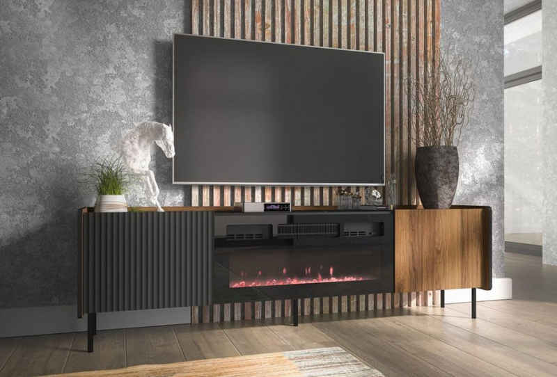 Compleo TV-Schrank zweitürig mit Elektrische Kamin COMO, Realistische LED-Flamme Modern Wohnzimmer