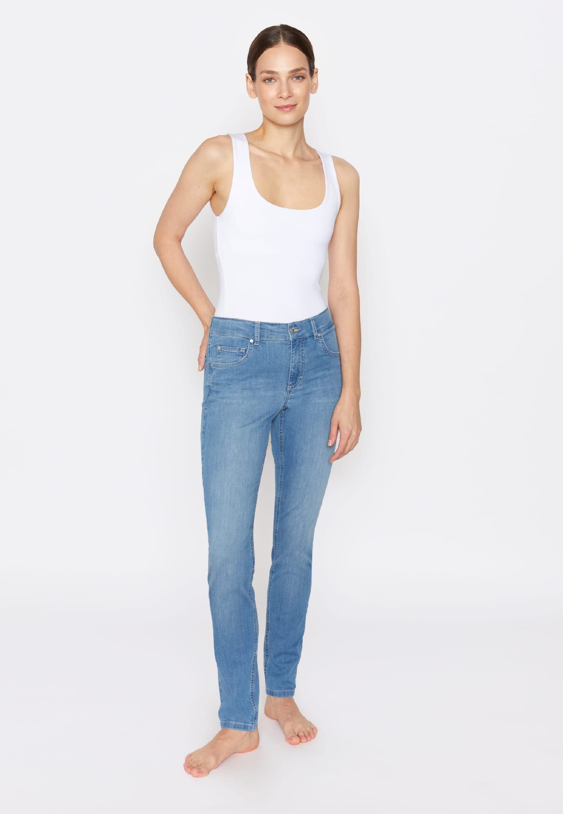ANGELS Slim-fit-Jeans Jeans Skinny Label-Applikationen mit Cotton Organic mit hellblau