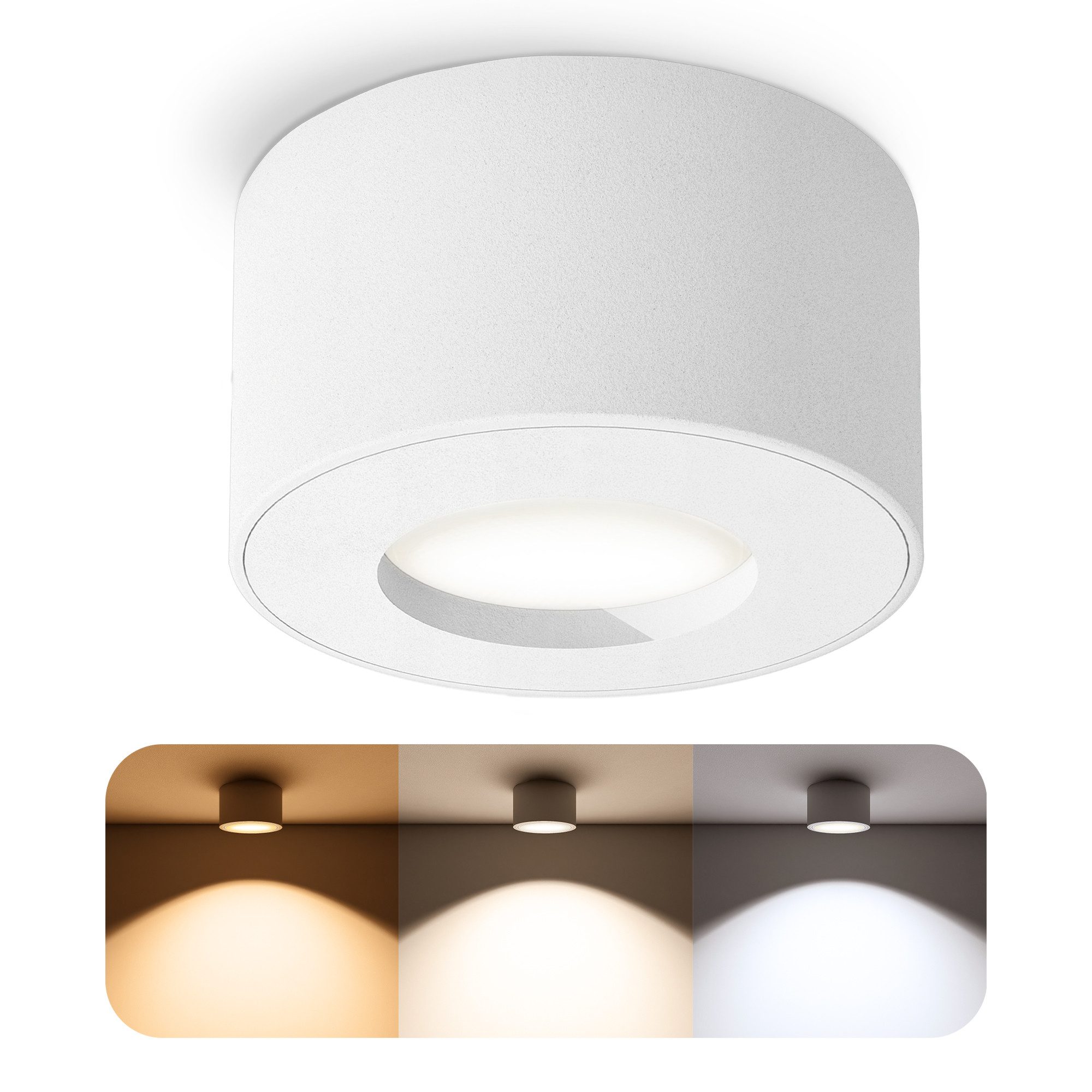 SSC-LUXon LED Außen-Deckenleuchte CELI-1 Aufbaustrahler fuer Bad & Aussen IP44 in weiss mit LED Modul 4W, Warmweiß bis Tageslicht
