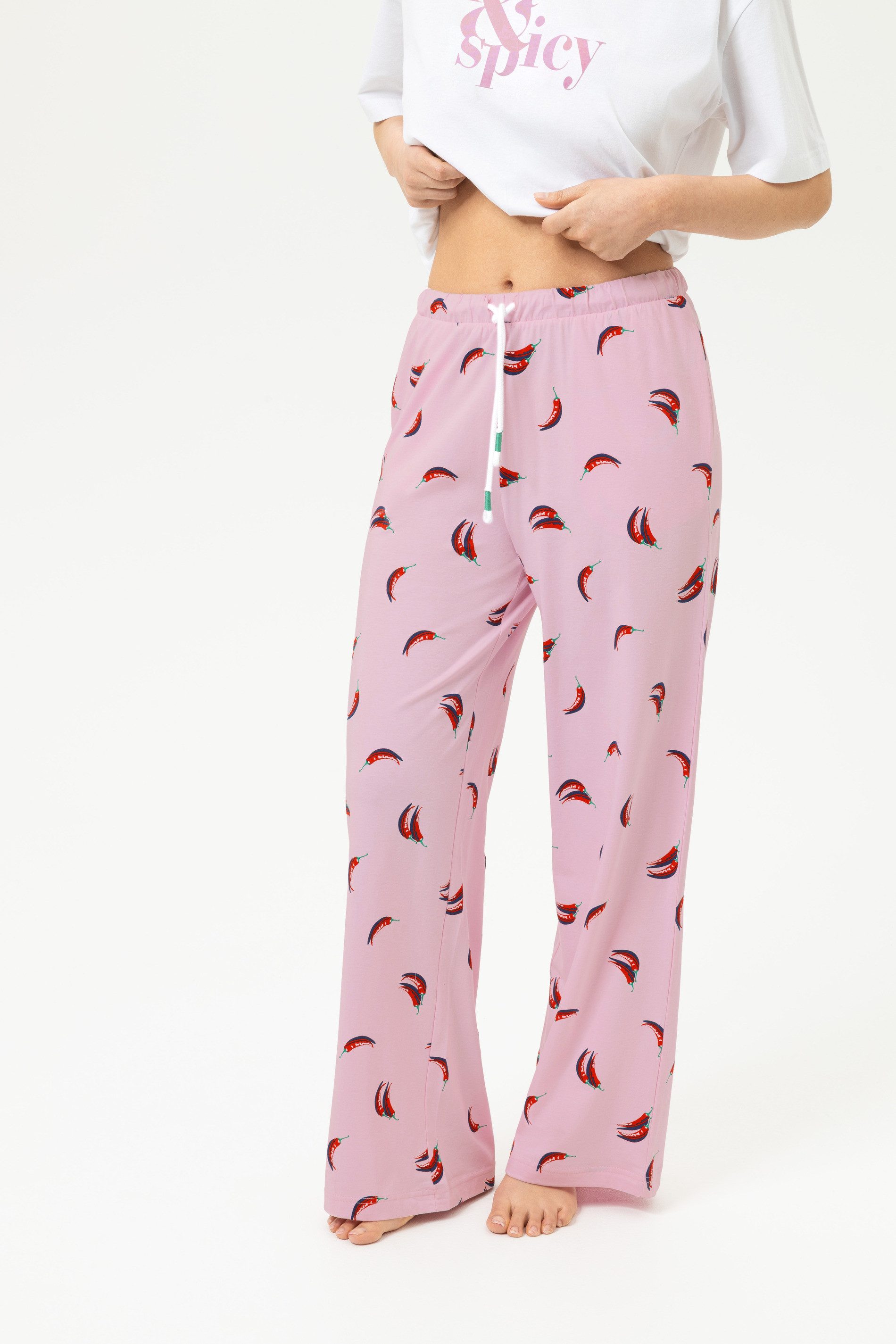 Mey Schlafhose Mey Hose lang Serie Spice It Up mit Print Hose (1-tlg) Lange Loungehose, Chili-Print, Baumwoll-Jersey-Qualität