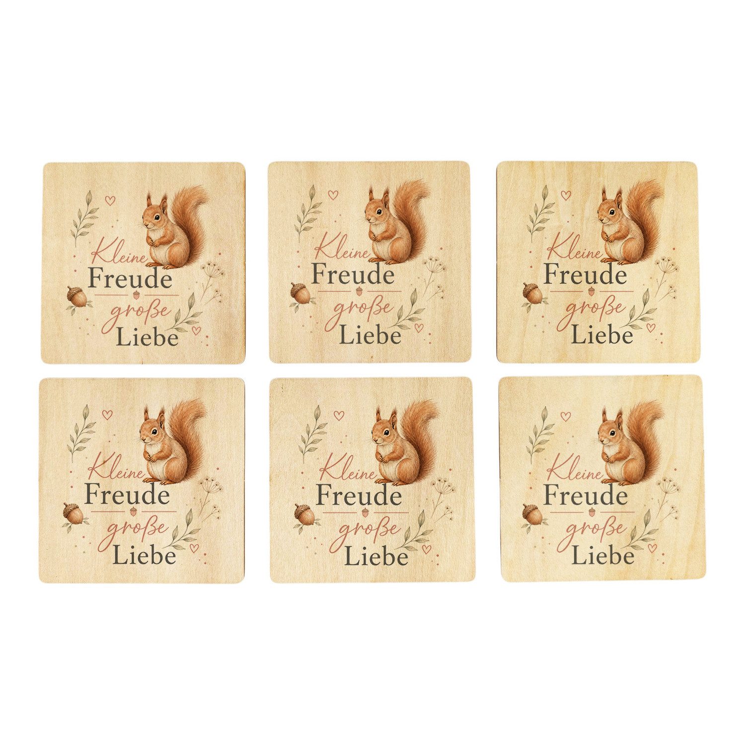 speecheese Glasuntersetzer 6er Set Untersetzer Holz Kleine Freude Herbstmotiv Mit Spruch: grosse