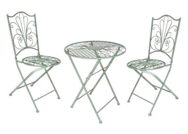 Spetebo Balkonset Metall Bistro Set antik grün - 1 Tisch / 2 Stühle