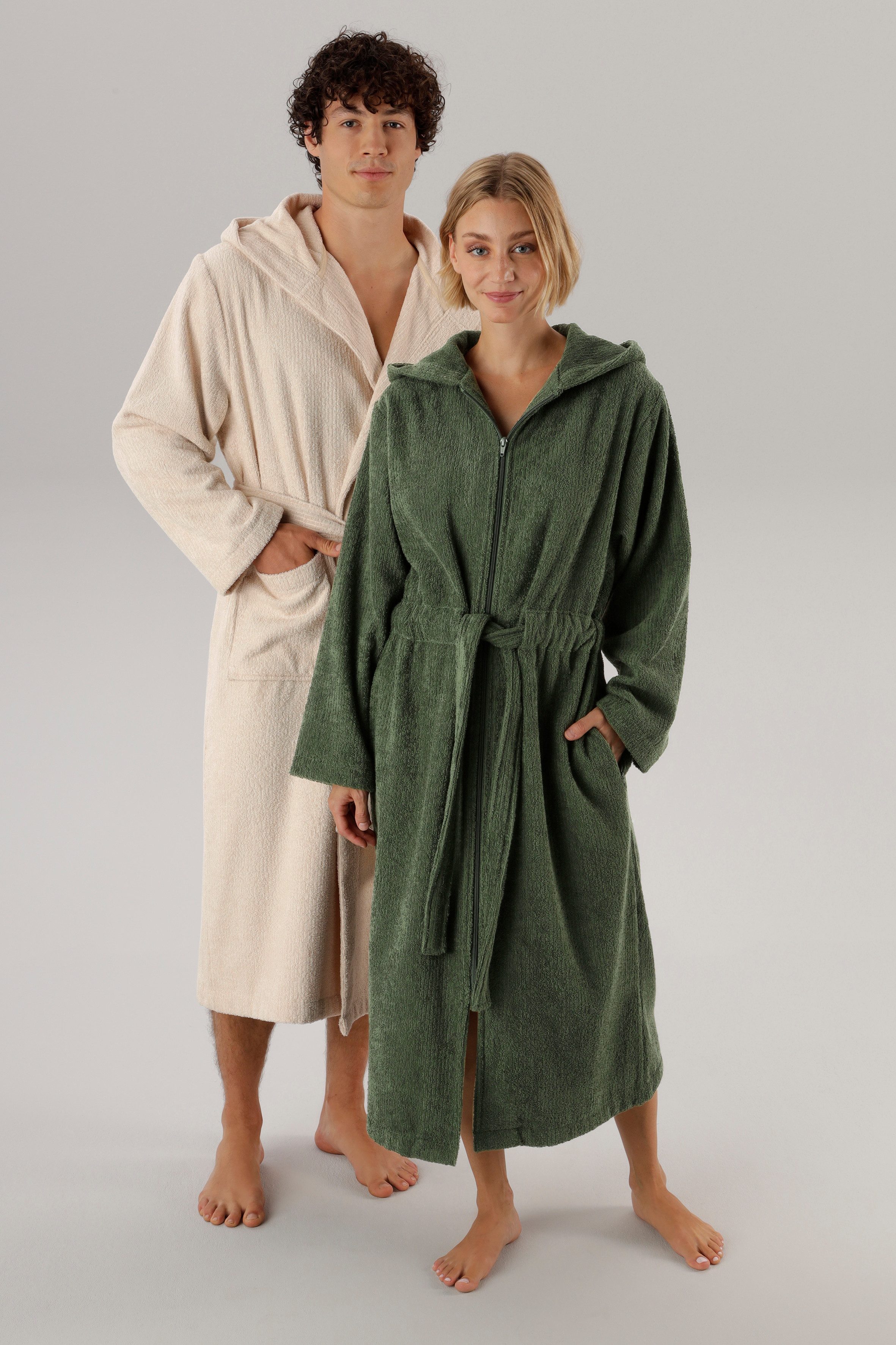 OTTO home Unisex-Bademantel Riva, für Damen & Herren, Standard & Premium Qualität, Langform, Walkfrottee, Kapuze, Gürtel, 100 % Baumwolle, Reise, Hotel, Sauna, XS-3XL