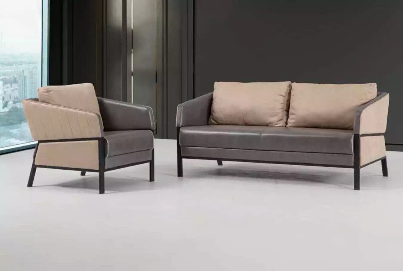 In Sofa Couch Designer, Sofa JVmoebel Moderner Polstersofa Made Möbel Office 2 Grau Sitzer Europe