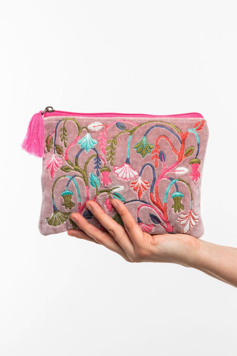 Tranquillo Aufbewahrungstasche aus Baumwolle MEADOW 21x15 cm mit Reißverschluss großzügig geschnitten, Besticktes Samttäschchen mit floralem Design – Bild 3 von 5