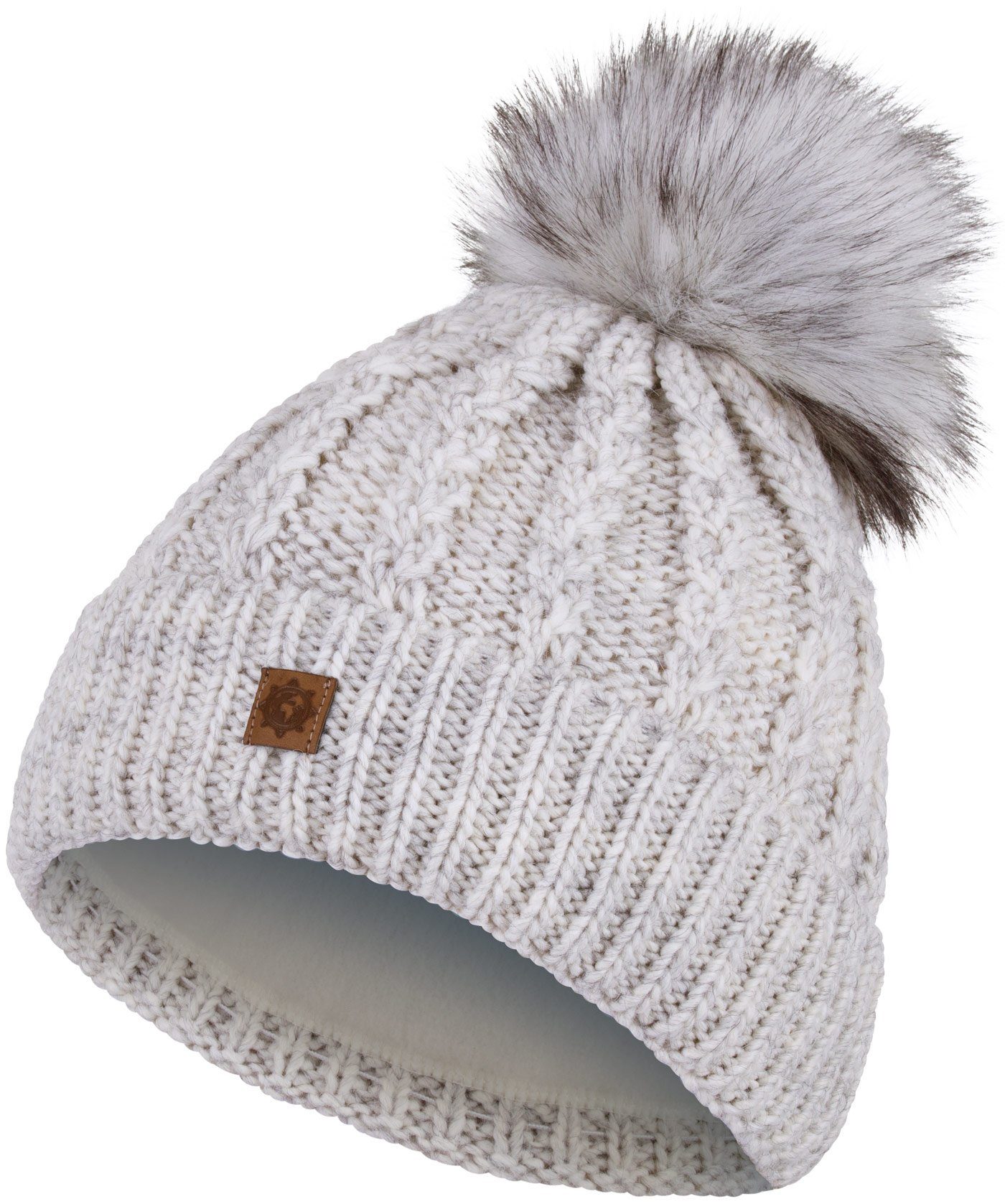 compagno Bommelmütze (1-St) Wintermütze Strickmütze Damen Mütze Winter Beanie hellgrau