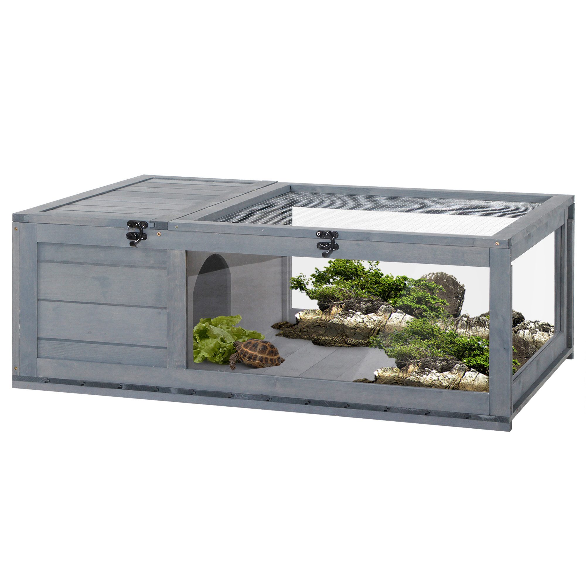 Terrarium aus Holz, mit Haupthäusern, aufklappbarem Oberseite