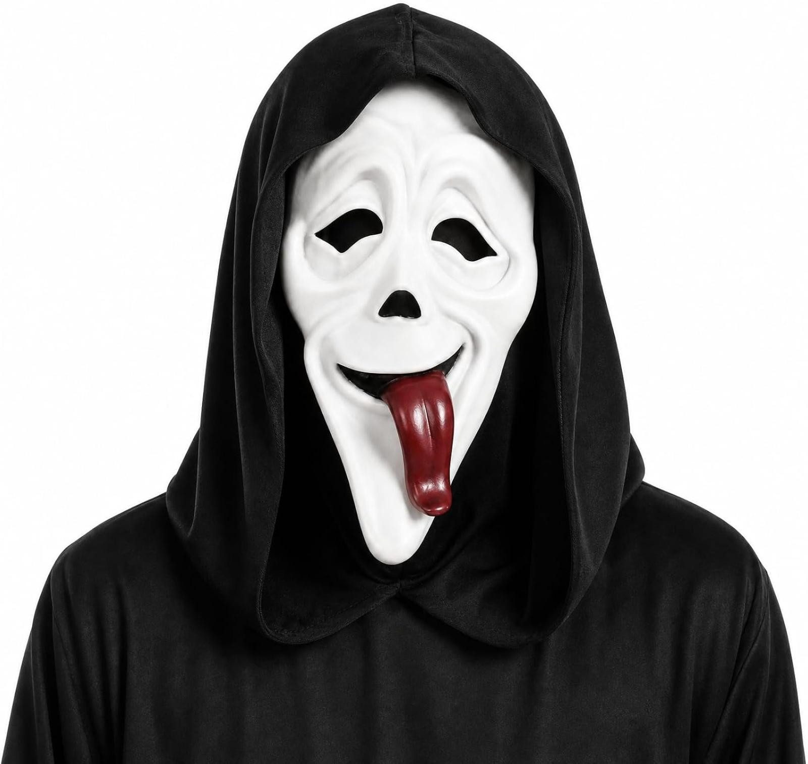 FELIXLEO Verkleidungsmaske 2pcs Ghostface Maske mit Zunge & Schwarzer Umhang Horror, (1-tlg)