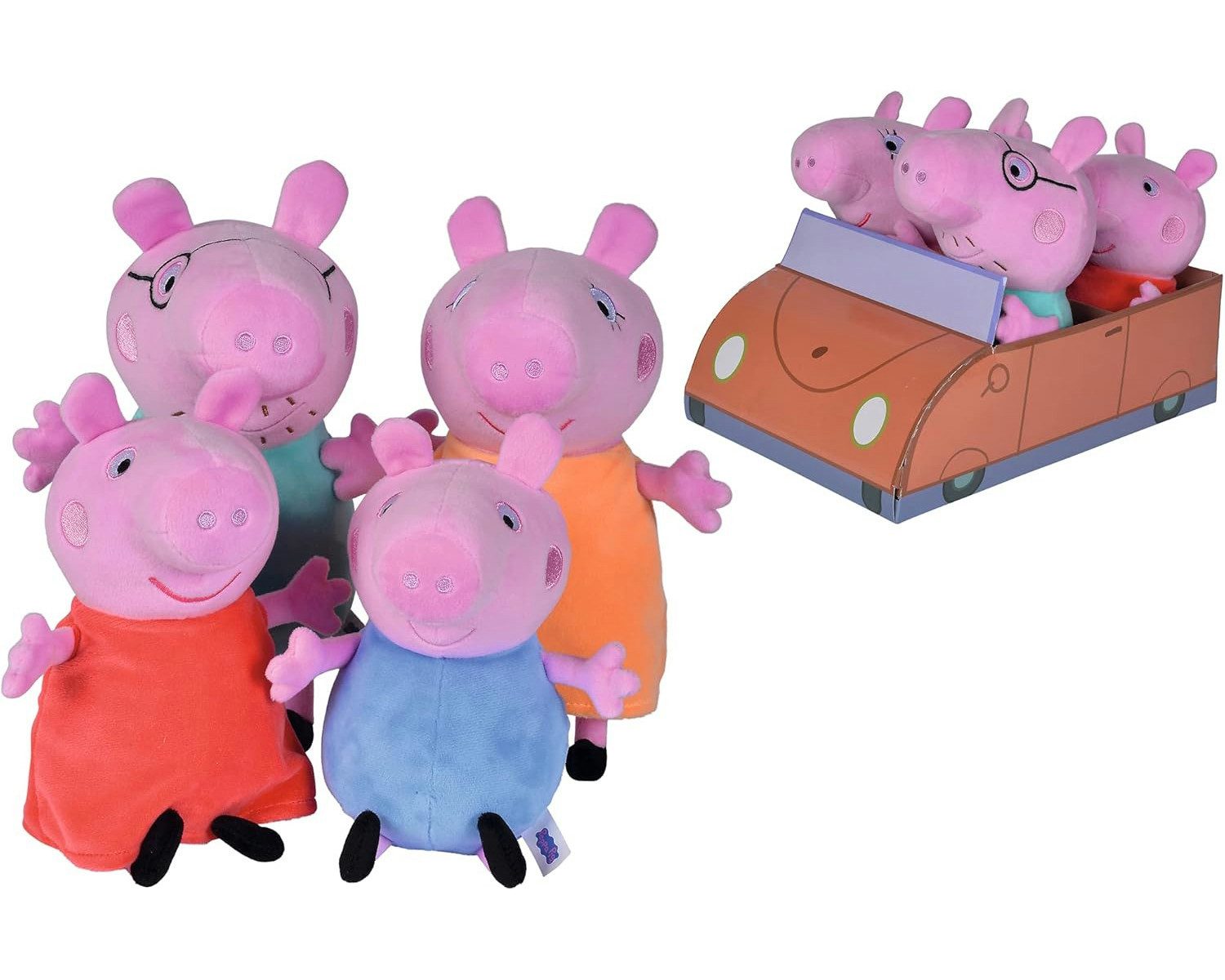 SIMBA Kuscheltier Peppa Wutz Plüschtier - Familie im Auto (4-tlg)